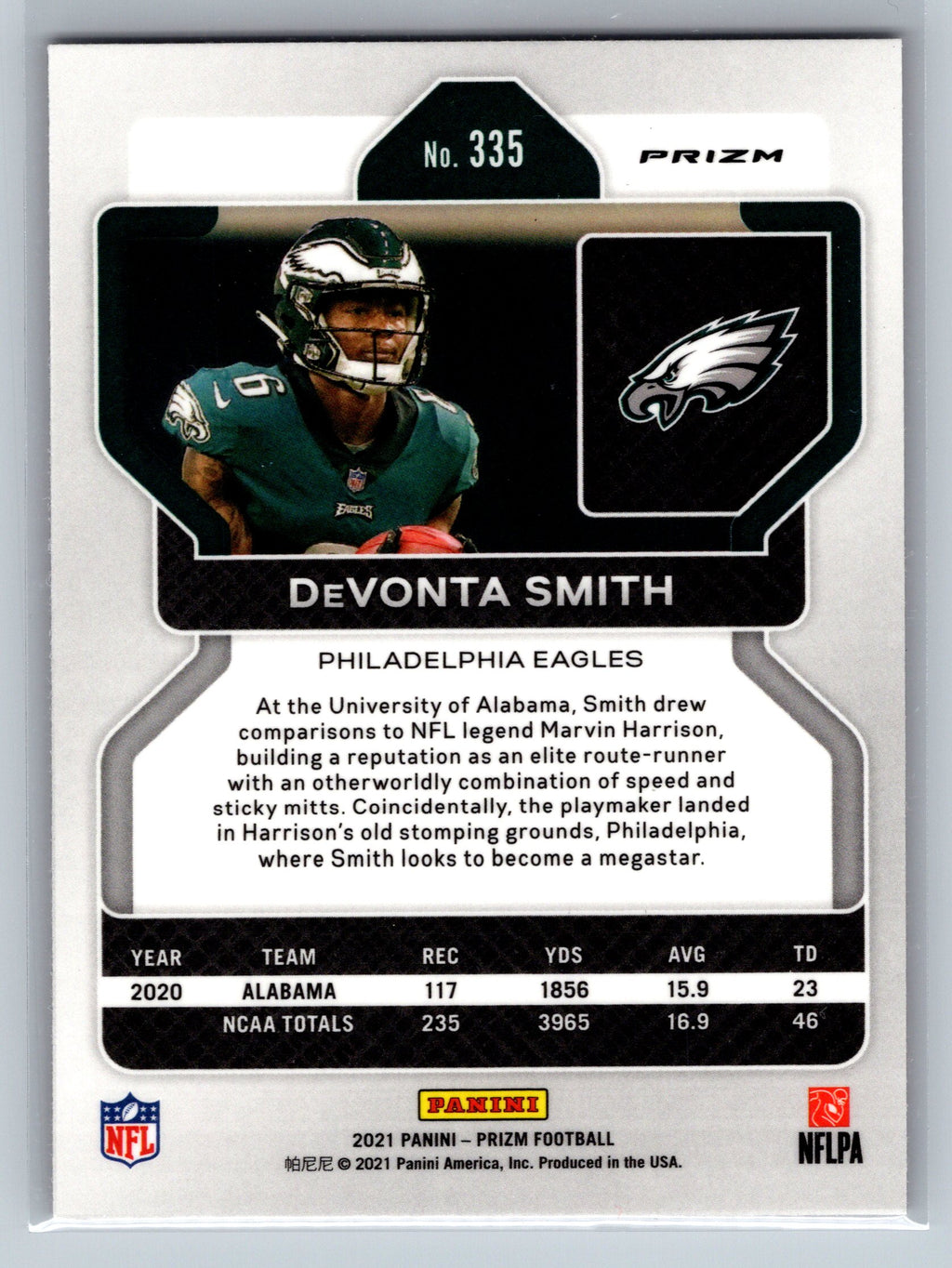 2021 Panini Prizm DeVonta Smith Red Cracked Ice Rookie Card #335