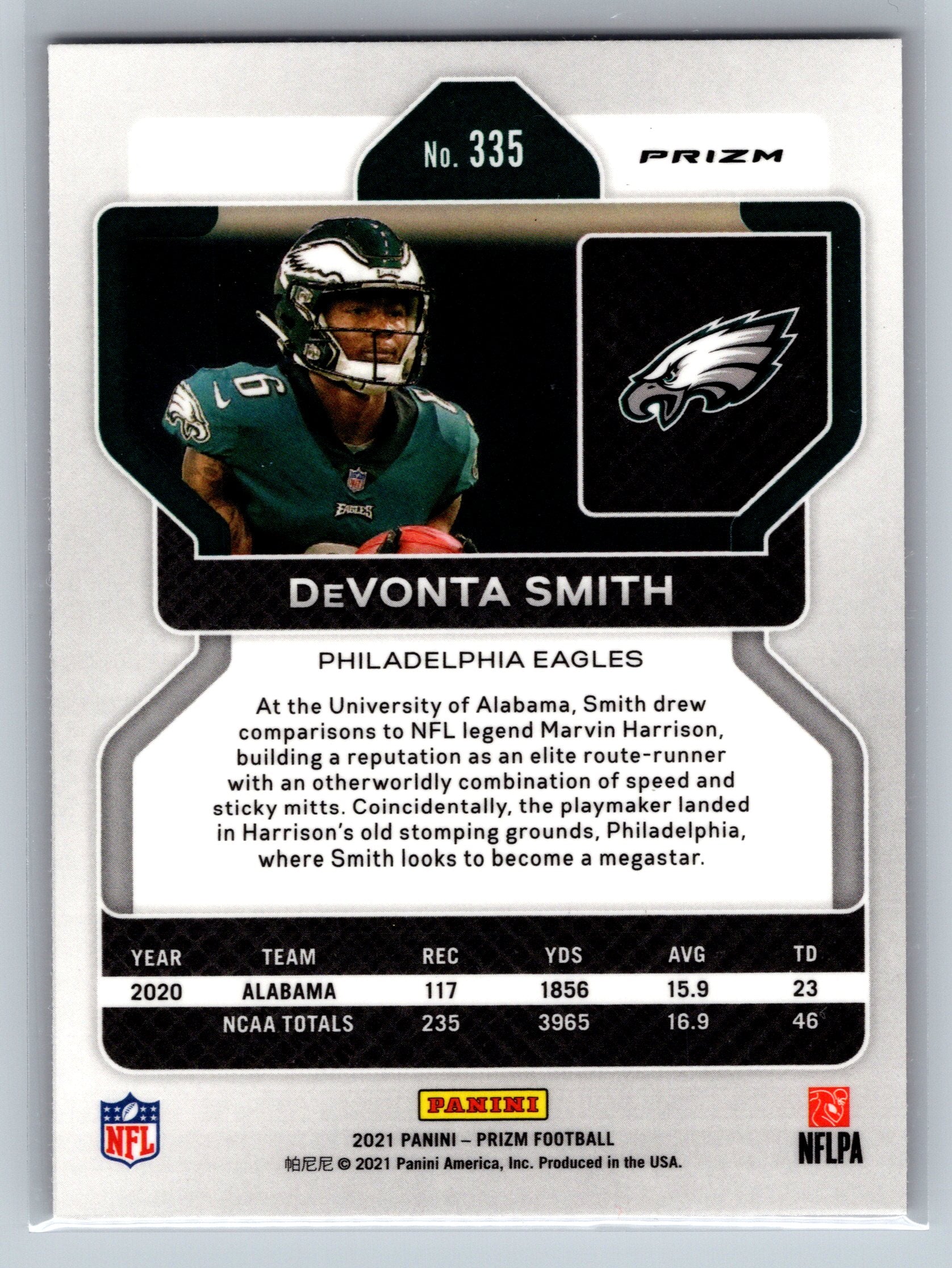 2021 Panini Prizm DeVonta Smith Red Cracked Ice Rookie Card #335