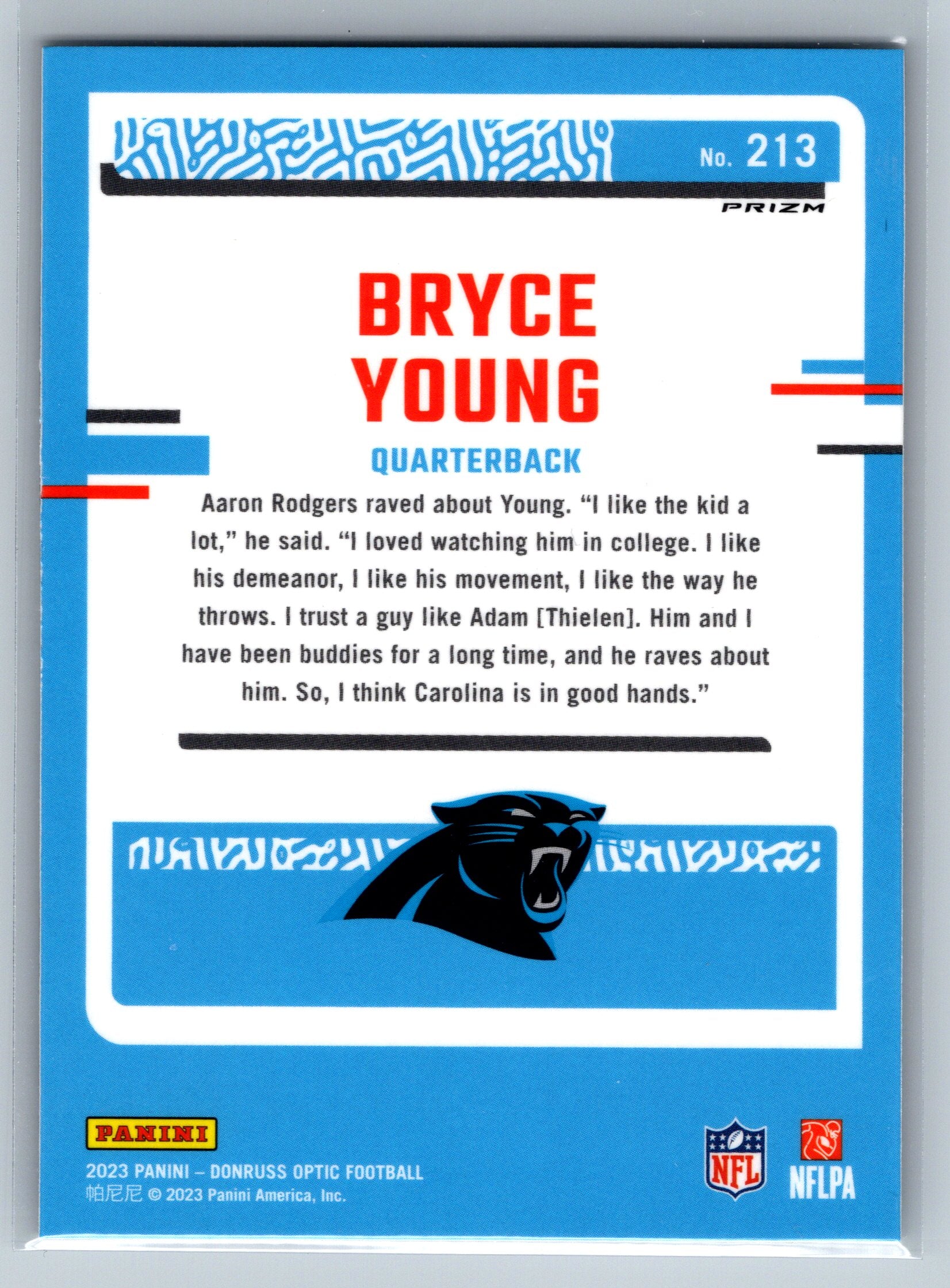 2023 Panini Optic Bryce Young Rated Rookie Holo Rookie Card #213