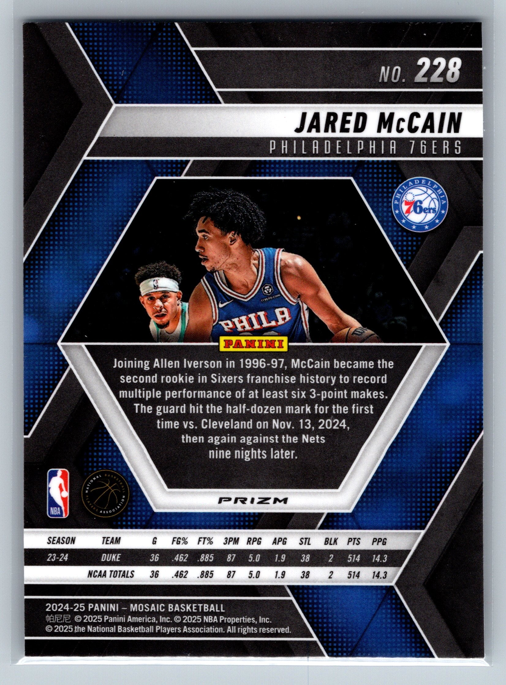 2024 Panini Mosaic Jared McCain Mosaic Rookie Card #228