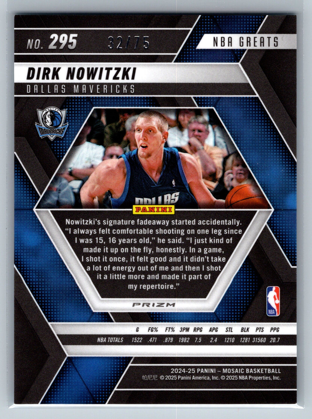 2024 Panini Mosaic Dirk Nowitzki NBA Greats Blue /75 #295