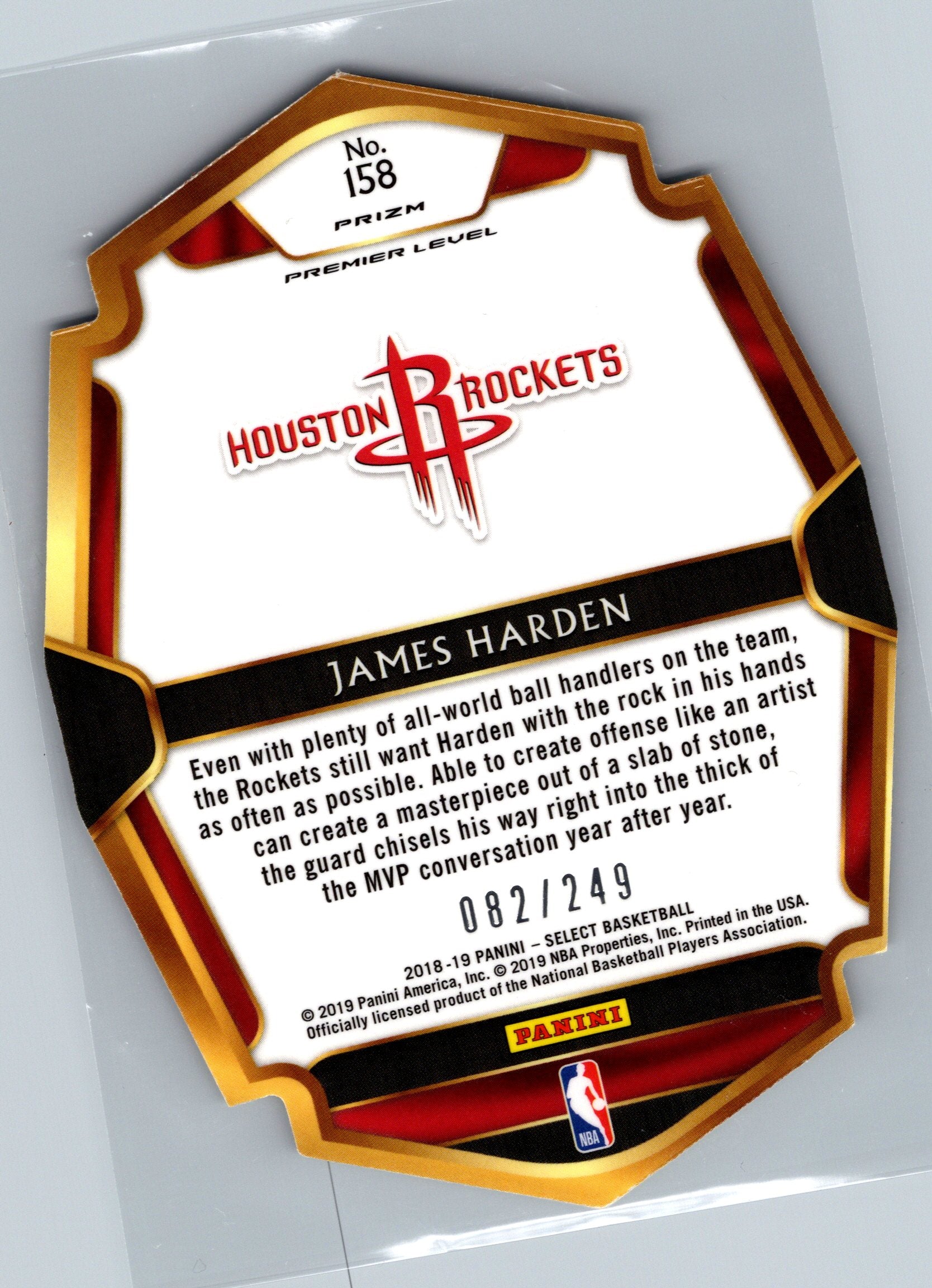 2018 Panini Select James Harden Premier Level Die-Cut /249 #158