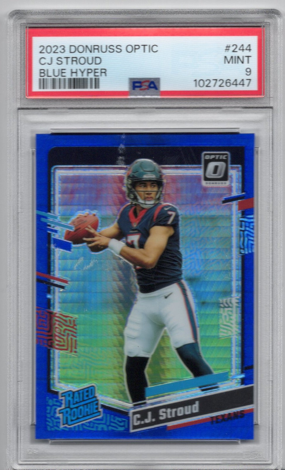 2023 Panini Optic CJ Stroud Blue Hyper Rookie Card PSA 9 #244