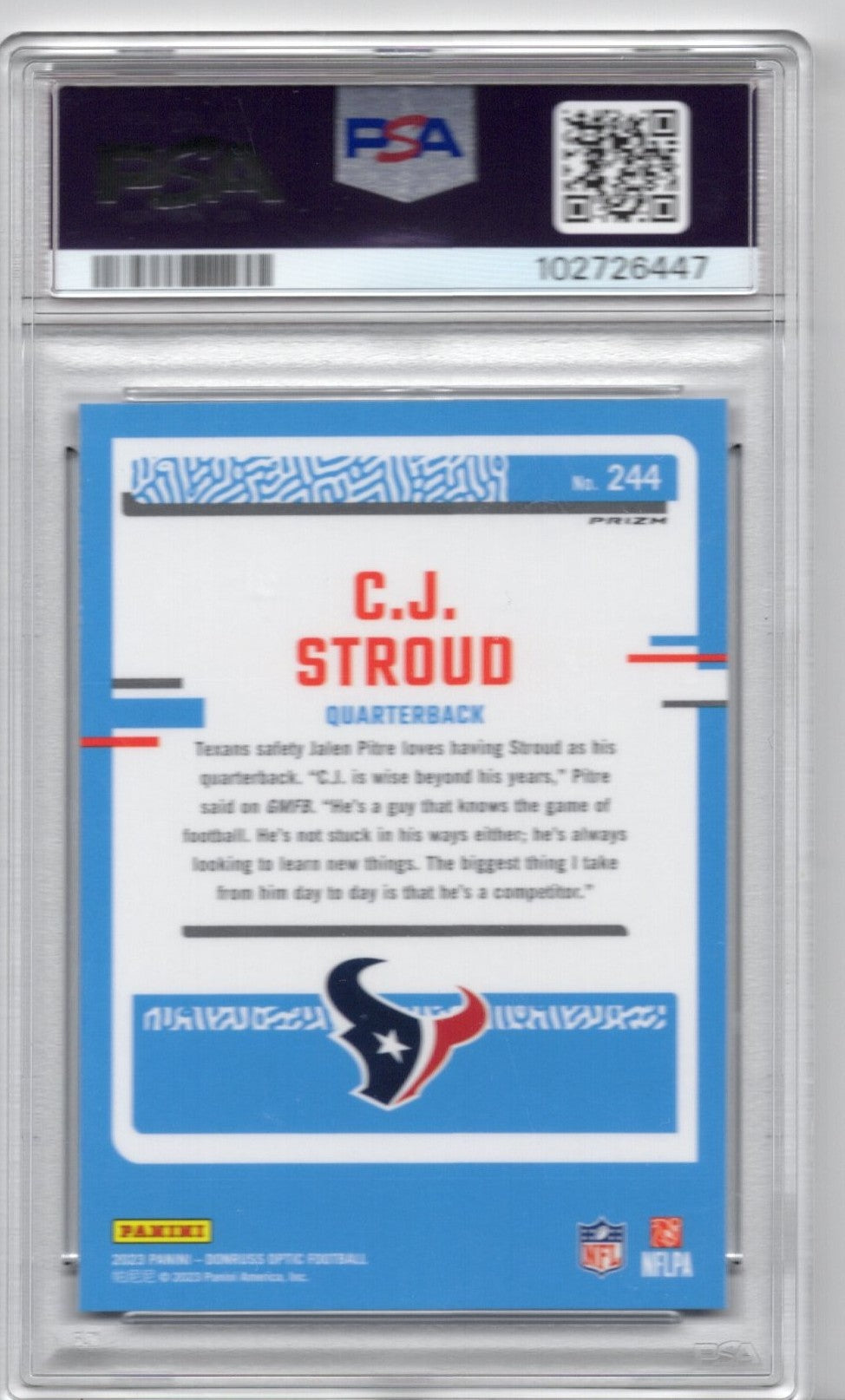 2023 Panini Optic CJ Stroud Blue Hyper Rookie Card PSA 9 #244