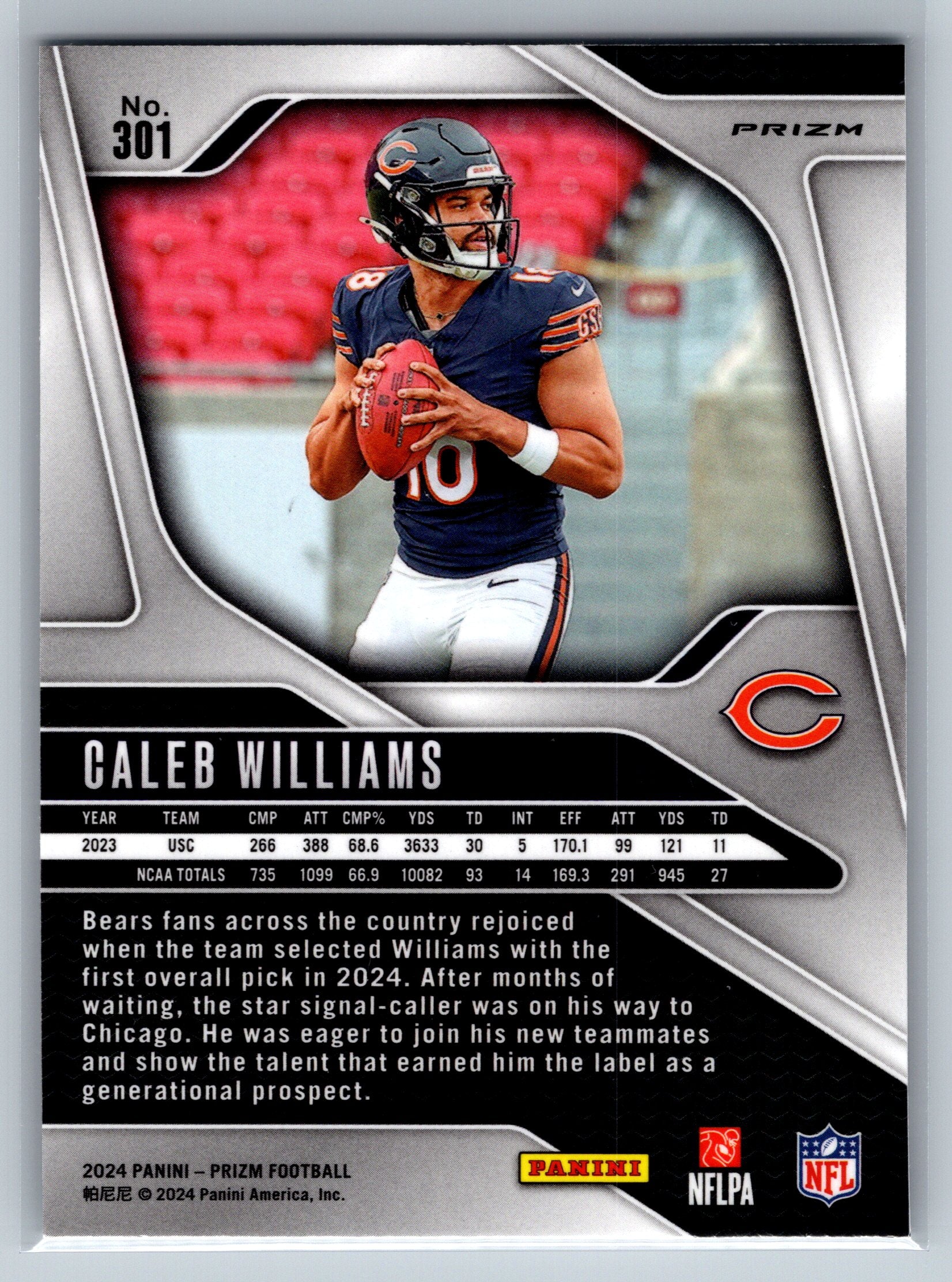 2024 Panini Prizm Caleb WIlliams SILVER Rookie Card #301