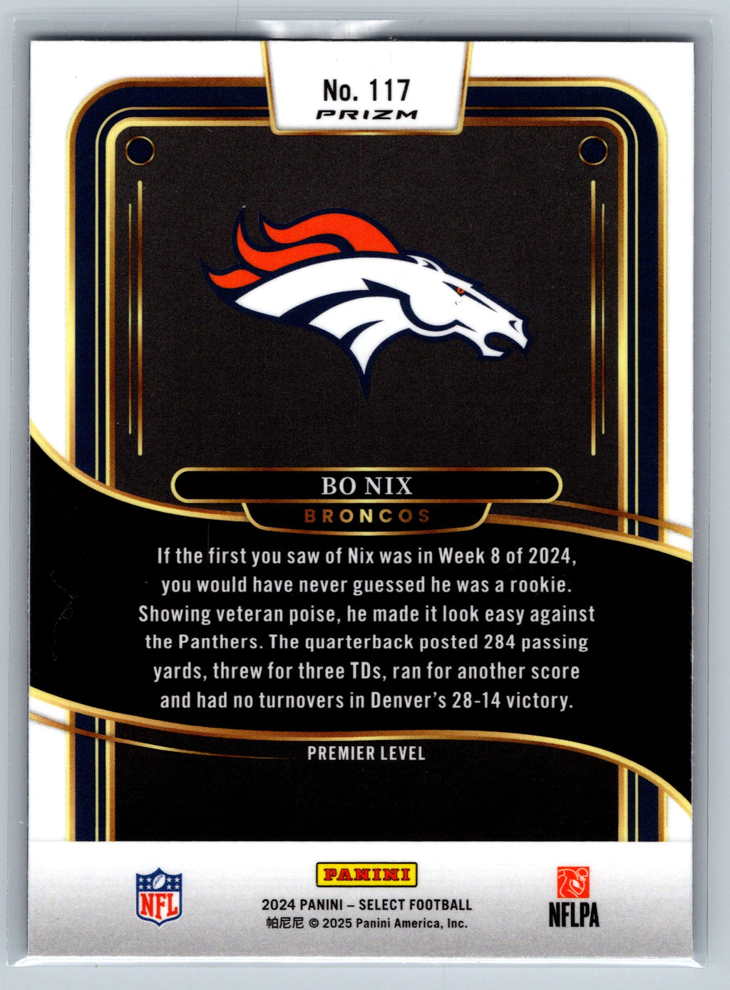 2024 Panini Select Bo Nix Red Black Shock Premier Level Rookie Card #117