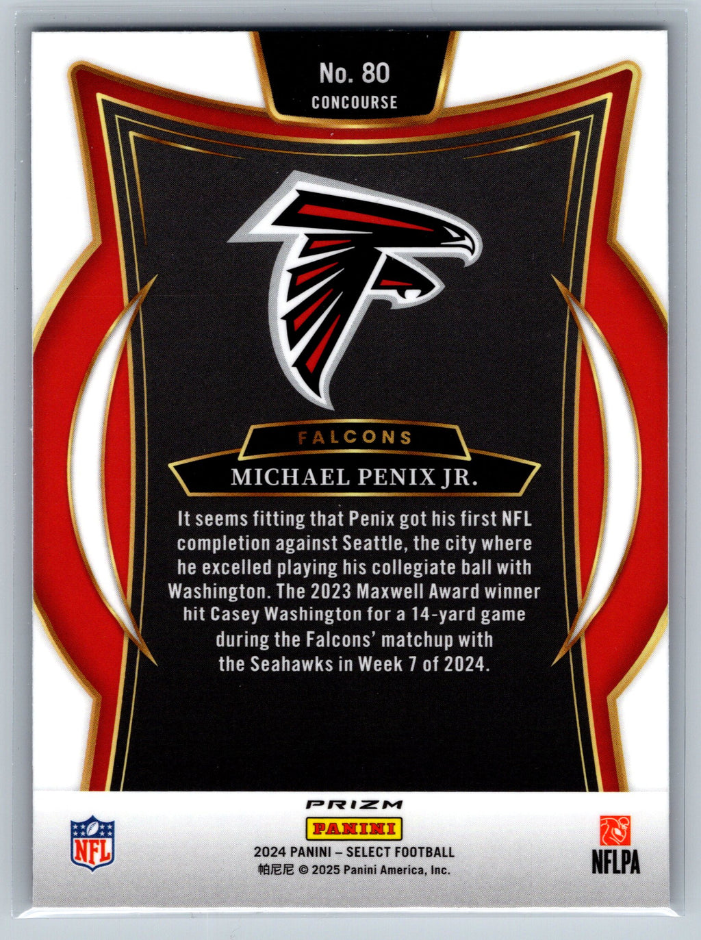 2024 Panini Select Michael Penix Jr. Black Red Shock Concourse Level Rookie Card #80