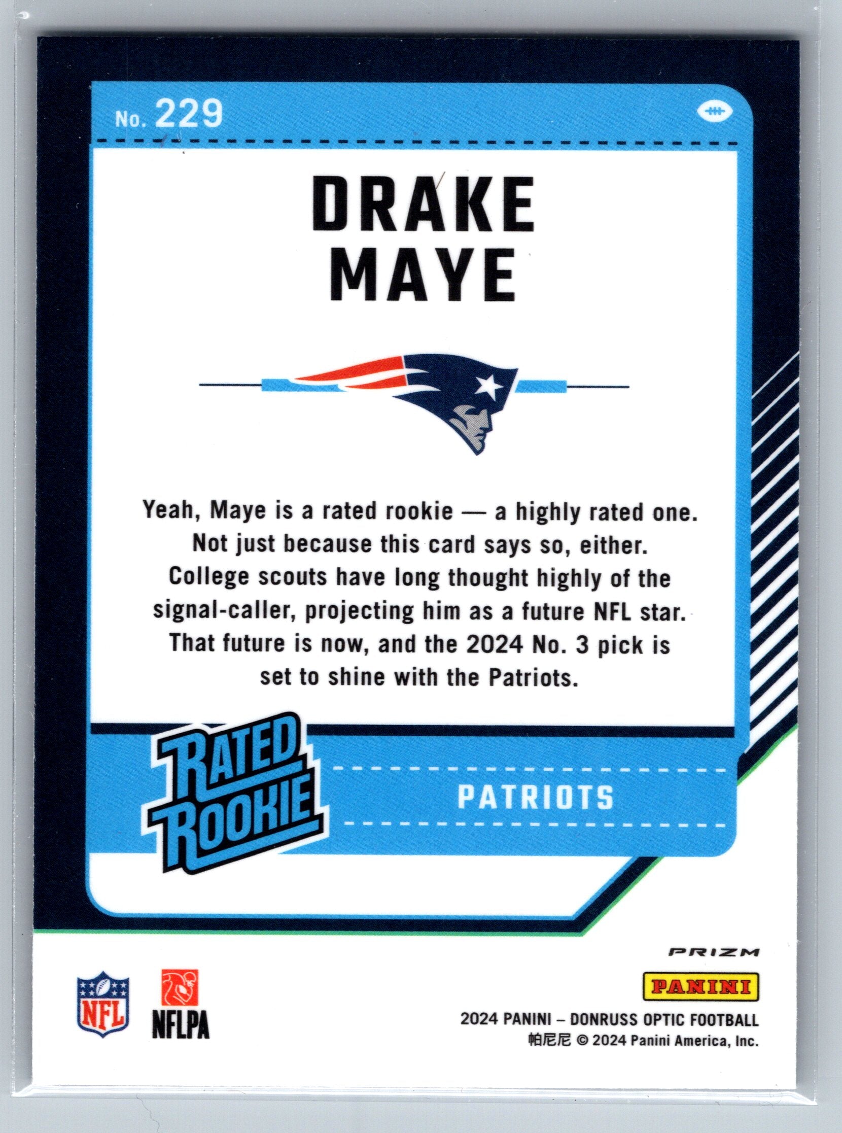2024 Panini Optic Drake Maye Purple Scope Rookie Card #229