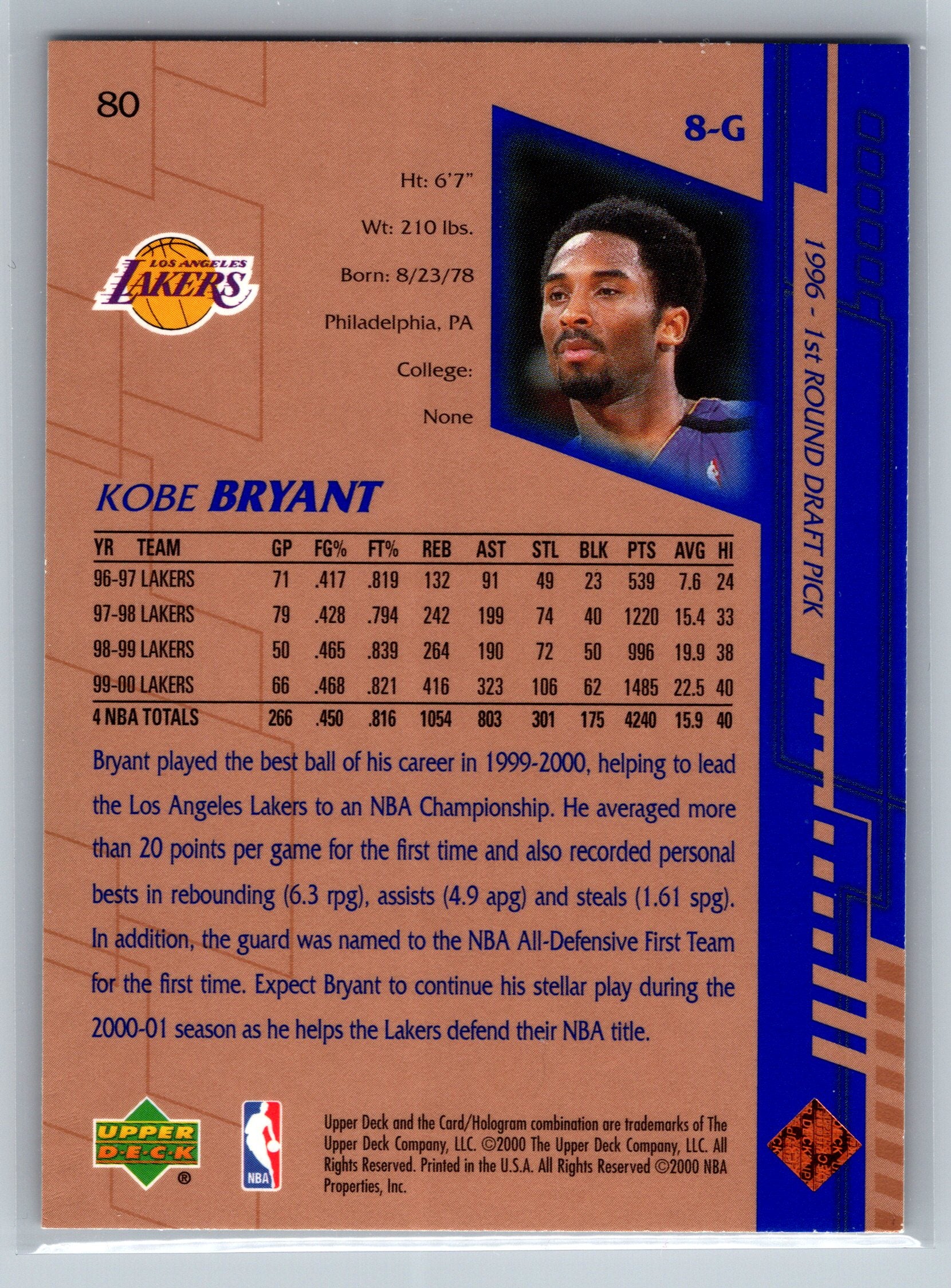 2000 Upper Deck Kobe Bryant #80