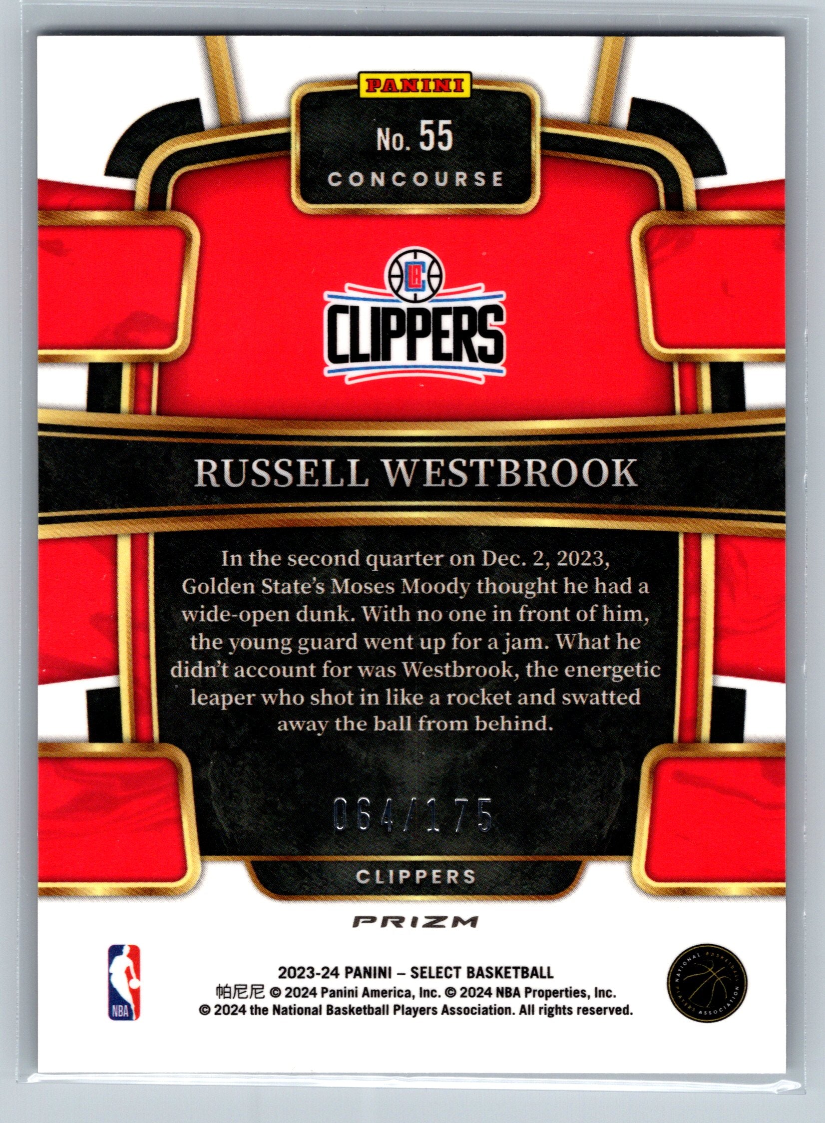 2023 Panini Select Russell Westbrook Marron Concourse Level /175 #55