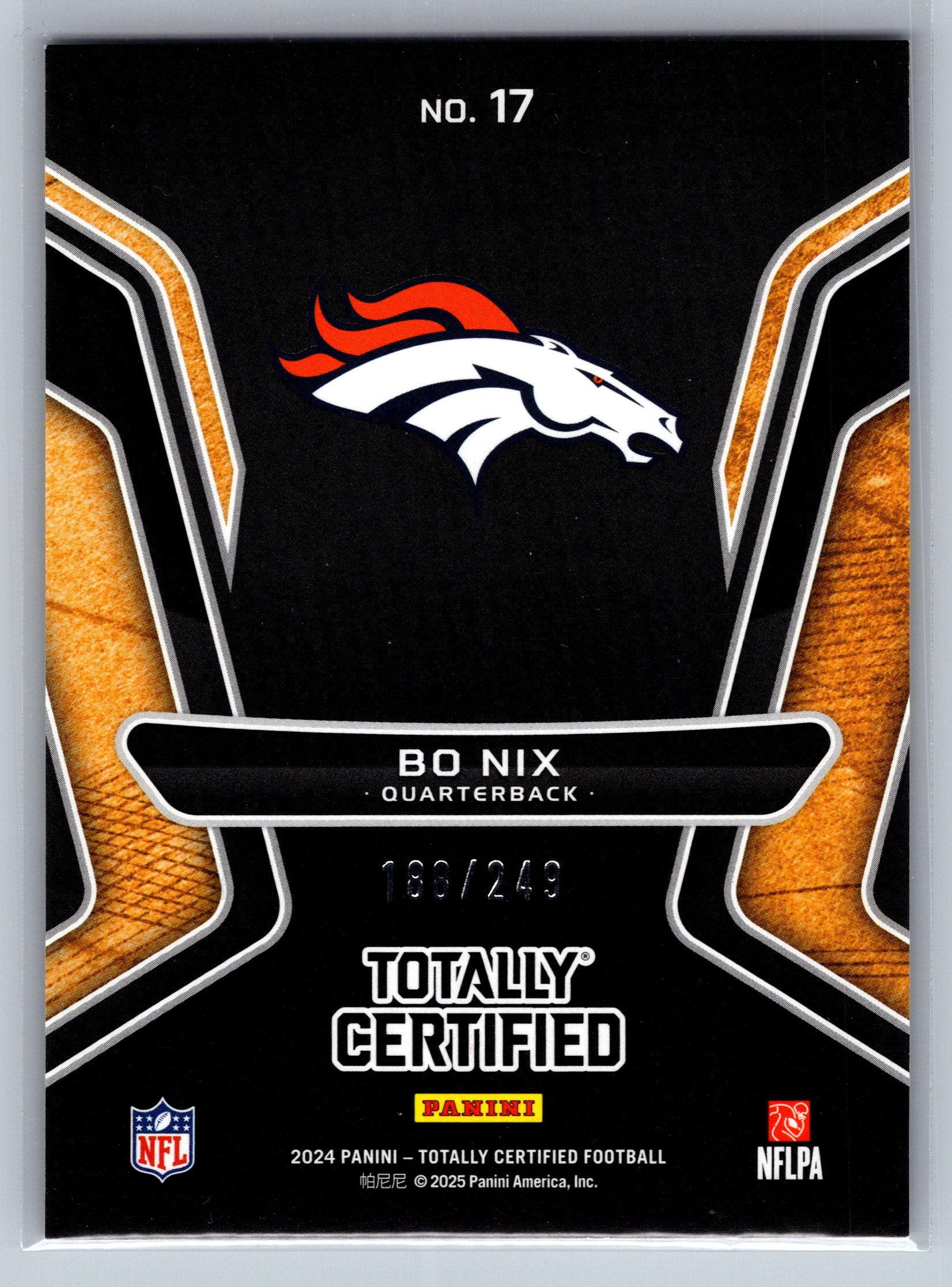 2024 Panini Totally Certified  Bo Nix Gold Team Red /249 #17