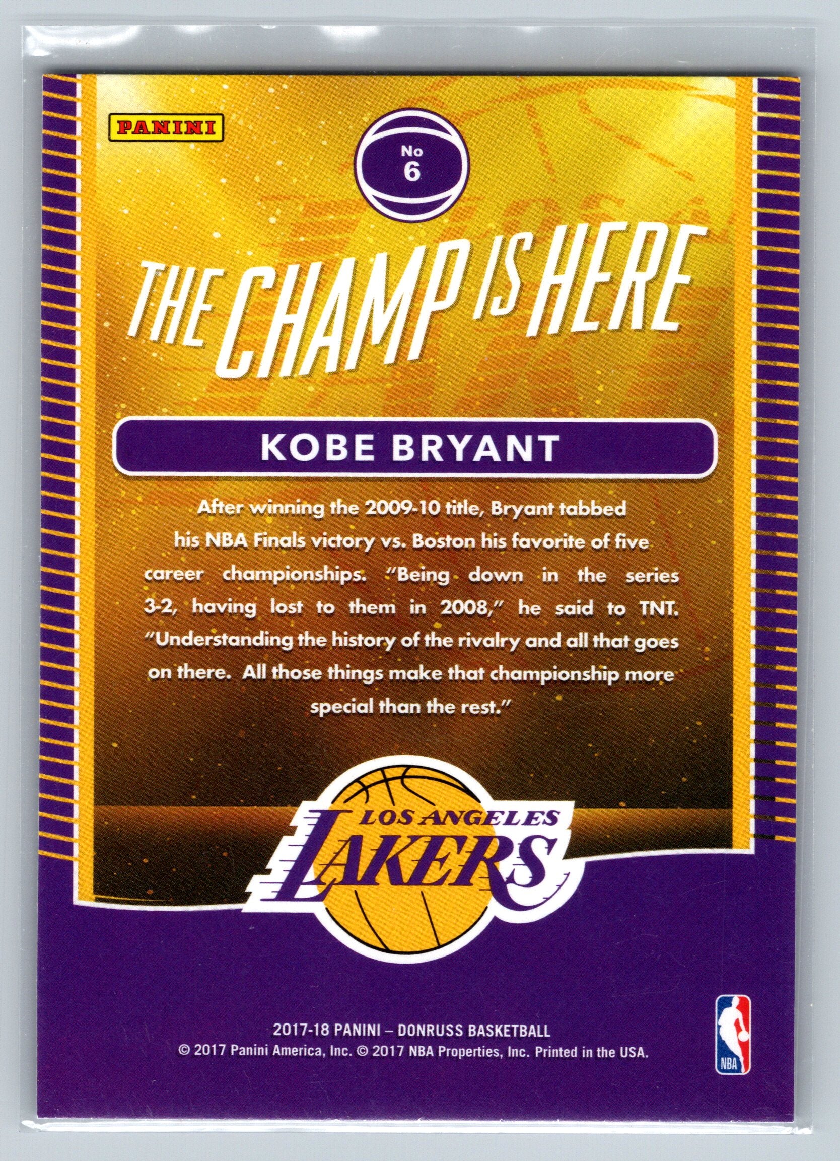 2017 Panini Donruss Kobe Bryant The Champ is Here #6