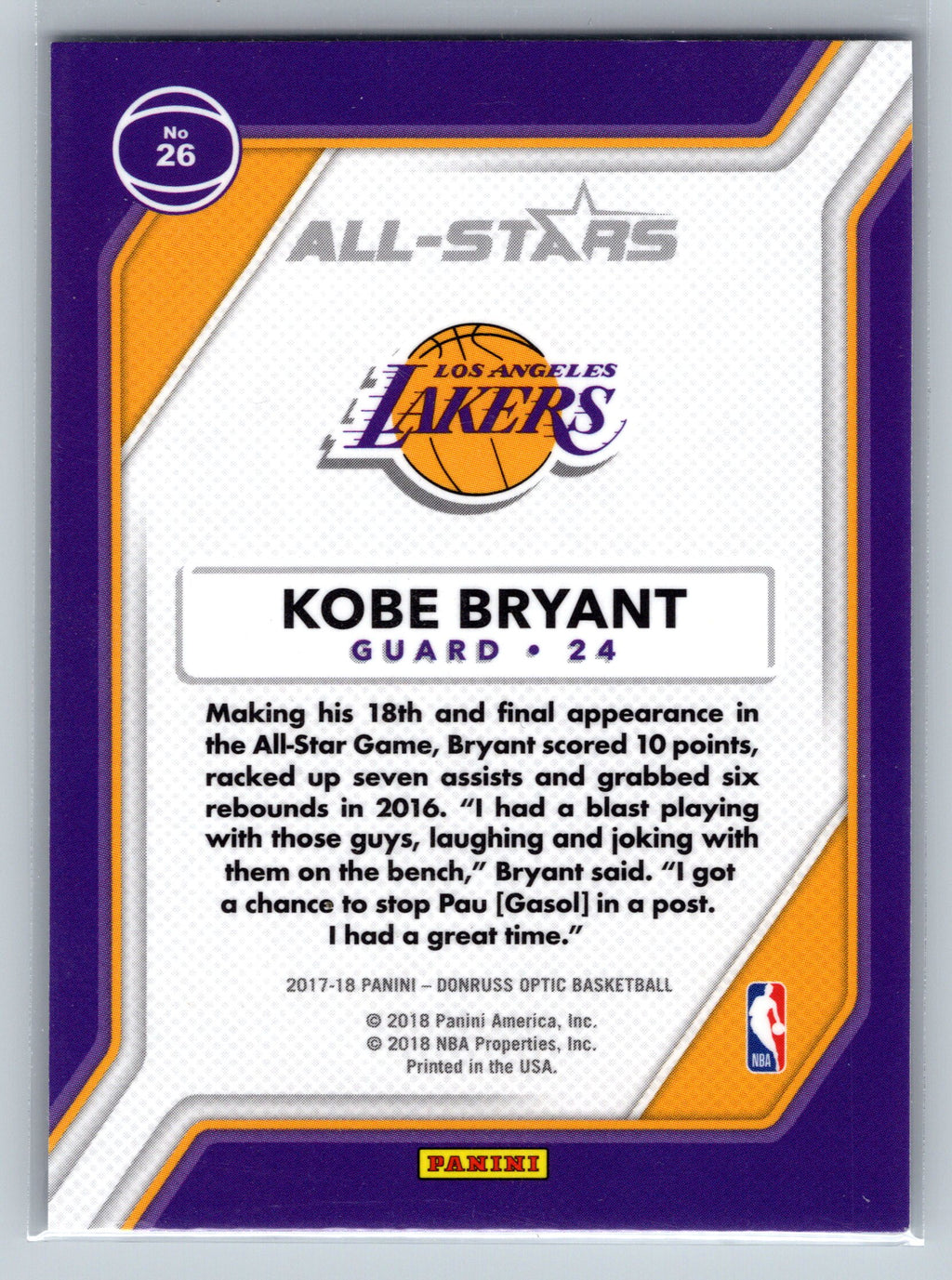 2017 Panini Optic Kobe Bryant All-Stars #26