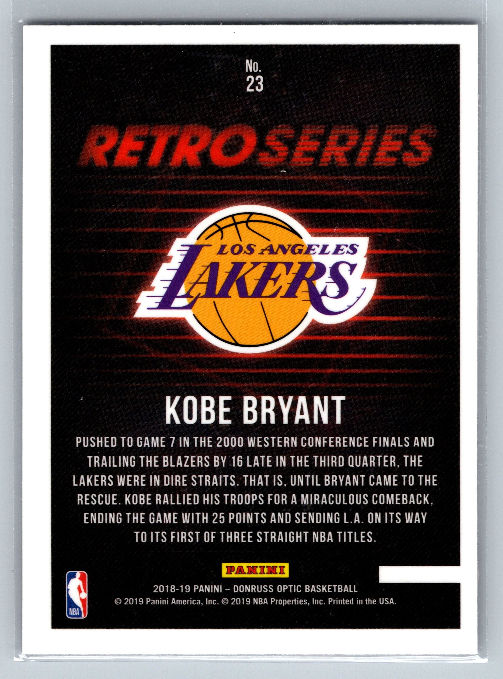 2018 Panini Optic Kobe Bryant Retro Series #23