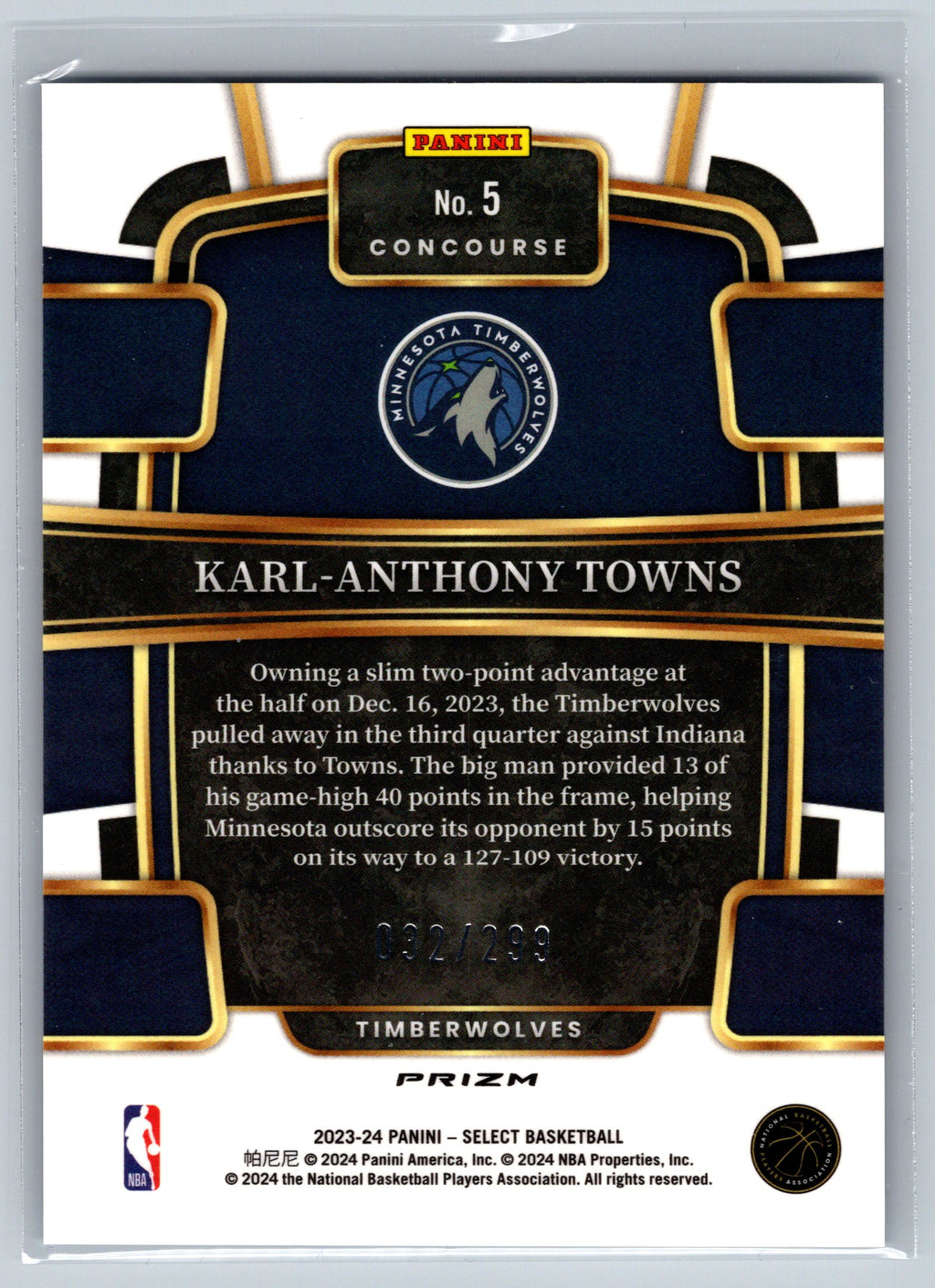 2023 Panini Select Karl-Anthony-Towns Light Blue Concourse Level /299 #5