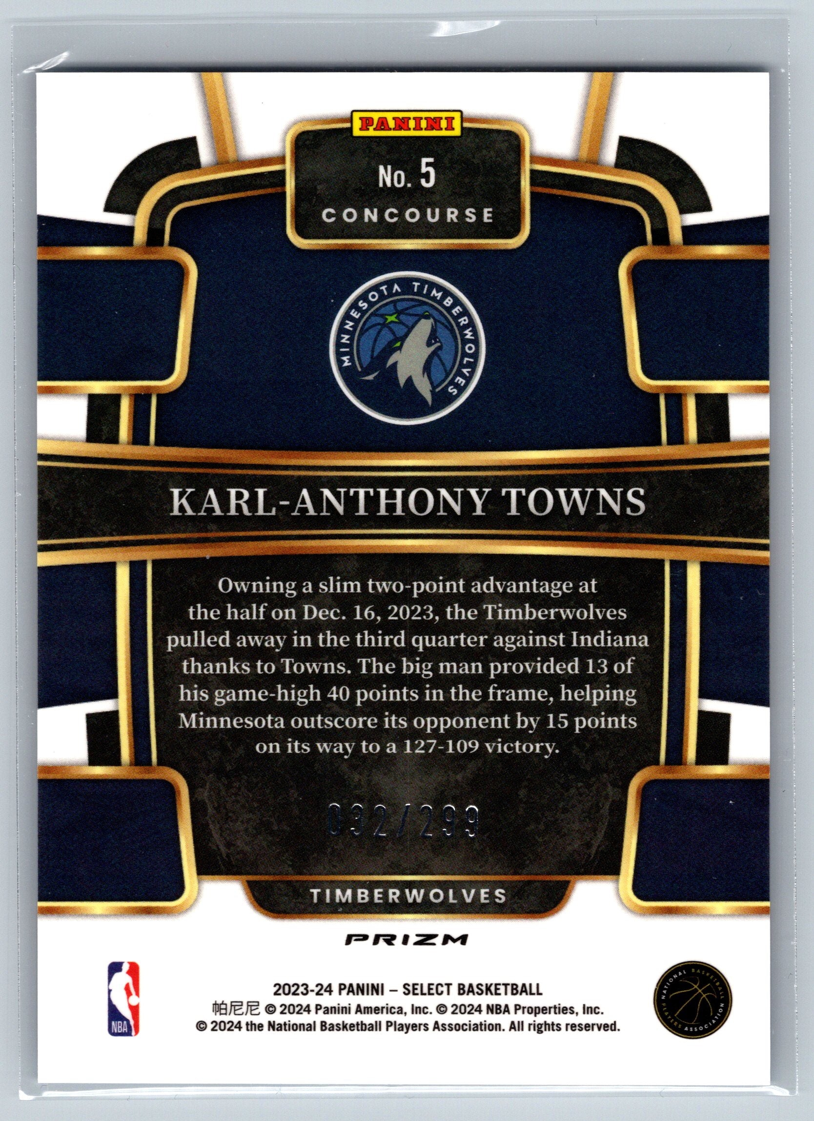 2023 Panini Select Karl-Anthony-Towns Light Blue Concourse Level /299 #5