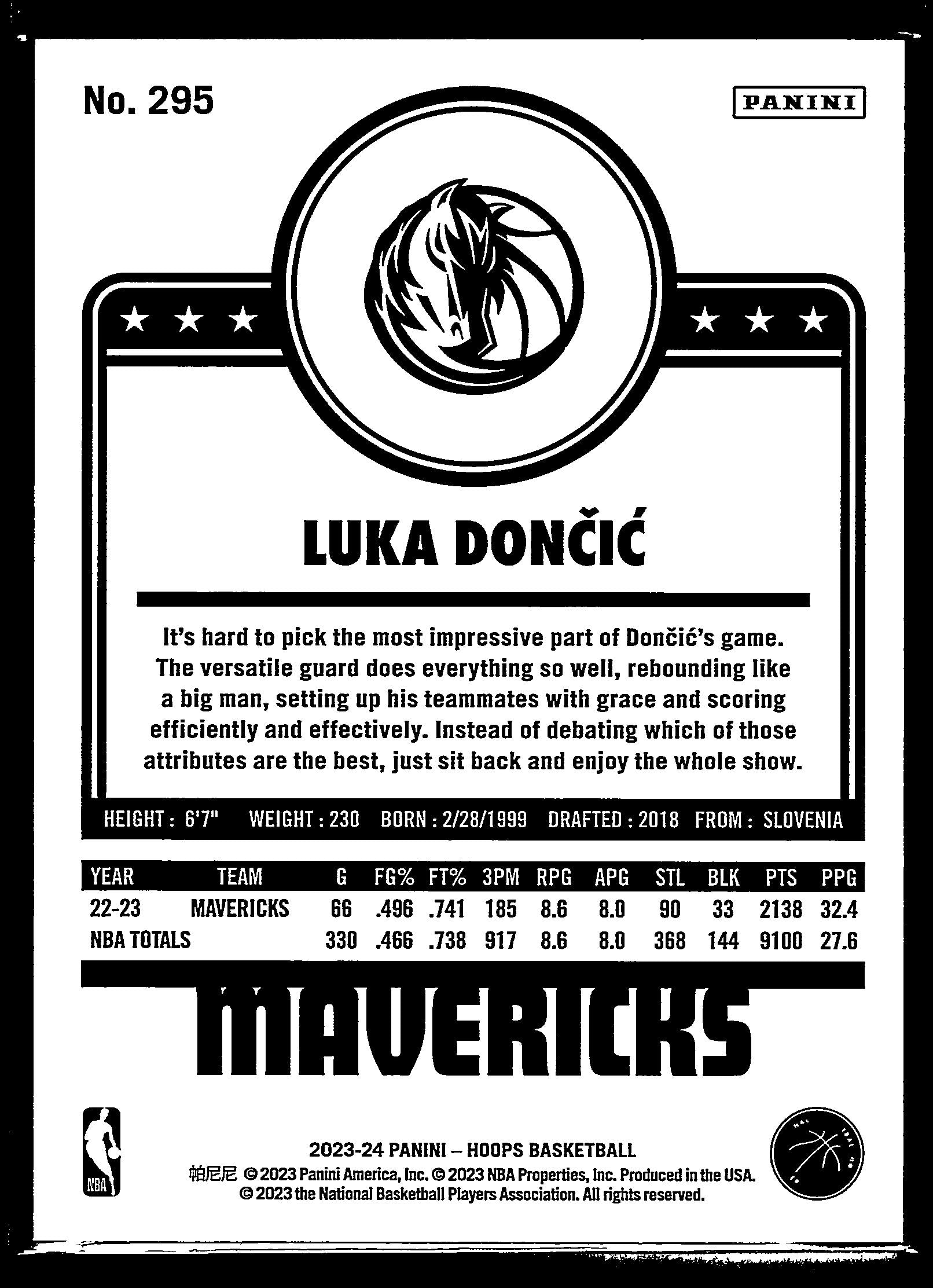 2023 Panini NBA Hoops Luka Doncic /199 #295