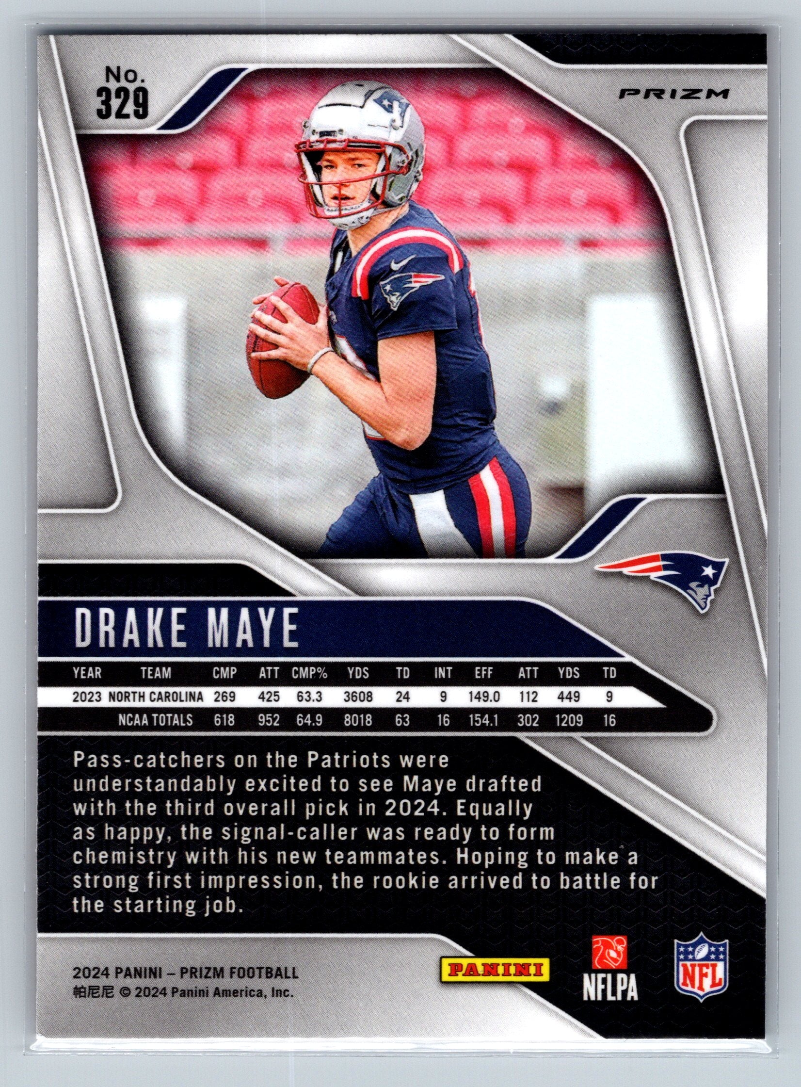 2024 Panini Prizm Drake Maye Lazer Rookie Card #329