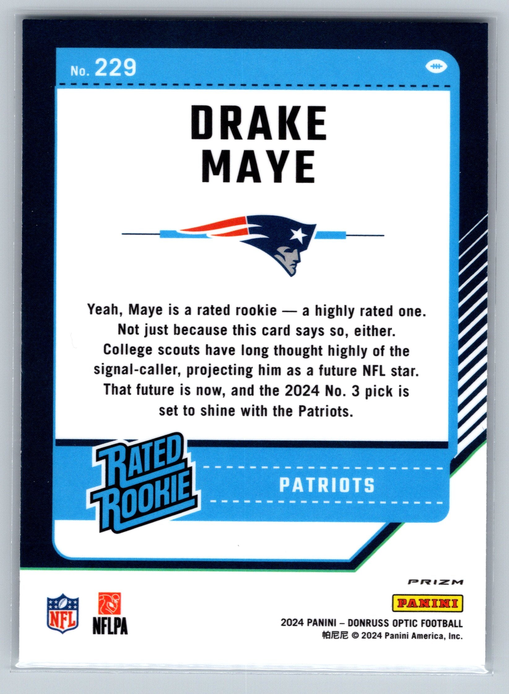 2024 Panini Optic Drake Maye HOLO Rookie Card #229