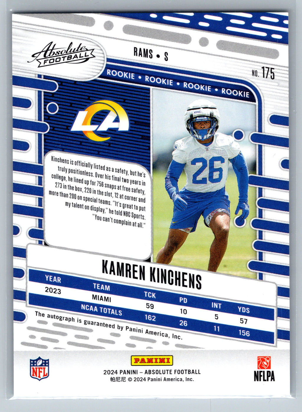2024 Panini Absolute Kamren Kinchens Rookie Autograph #175