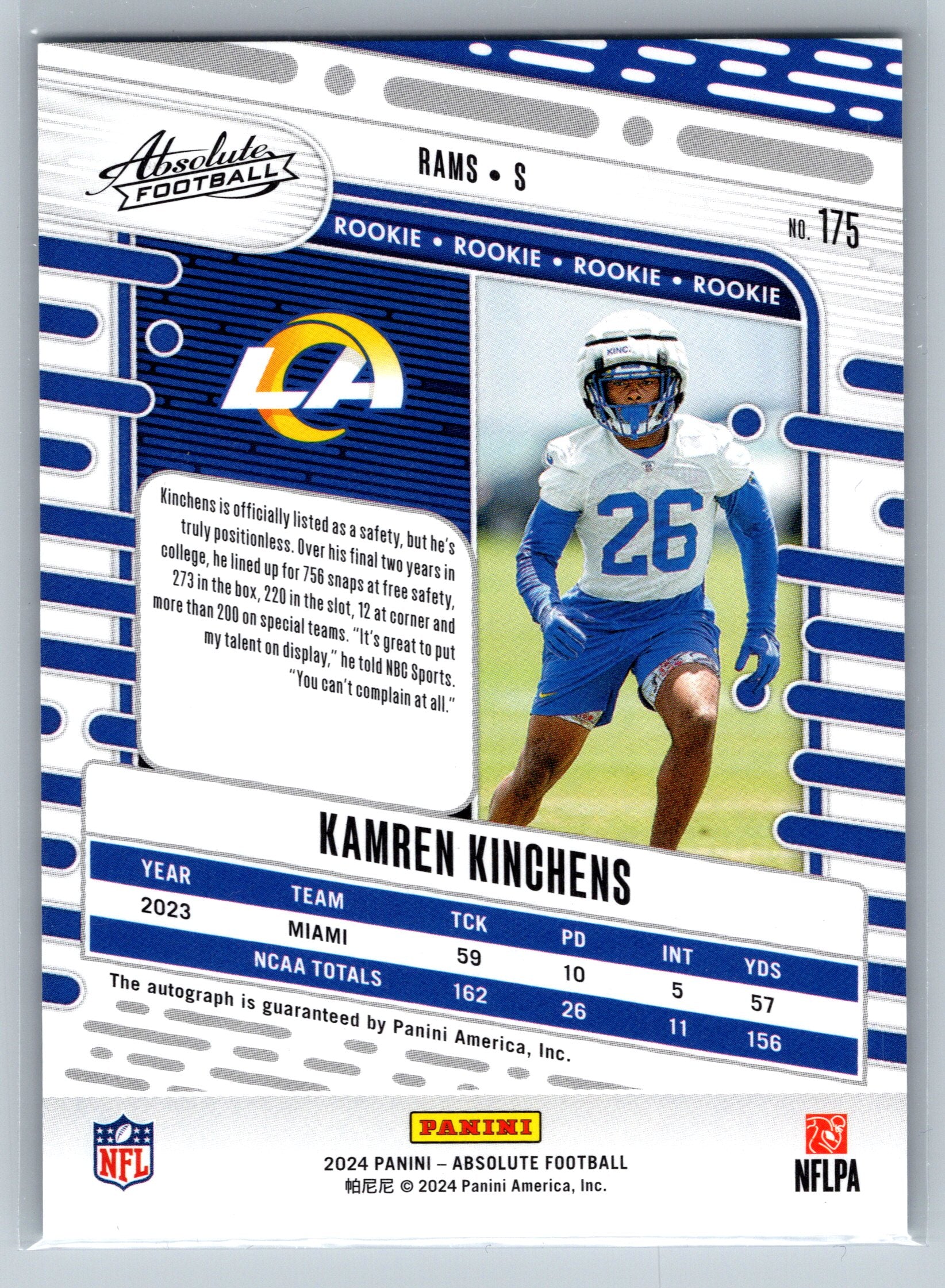 2024 Panini Absolute Kamren Kinchens Rookie Autograph #175