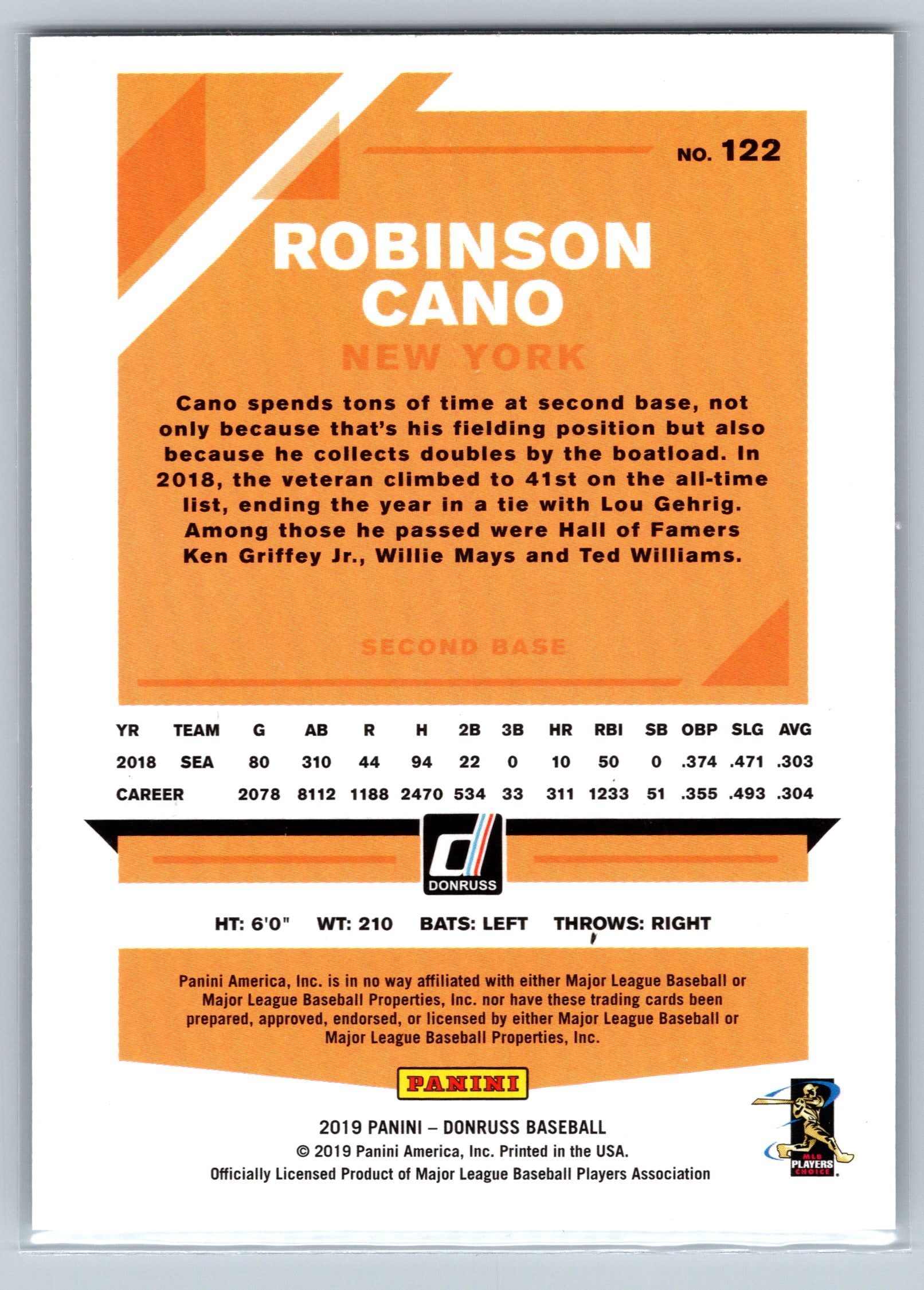 2019 Panini Donruss Robinson Cano Holo Press Proof /8 #122