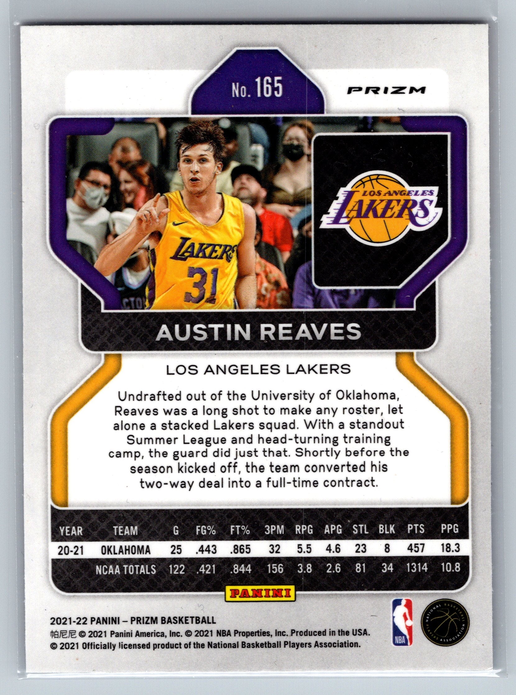 2021 Panini Prizm Austin Reaves Red White & Blue Rookie Card #165