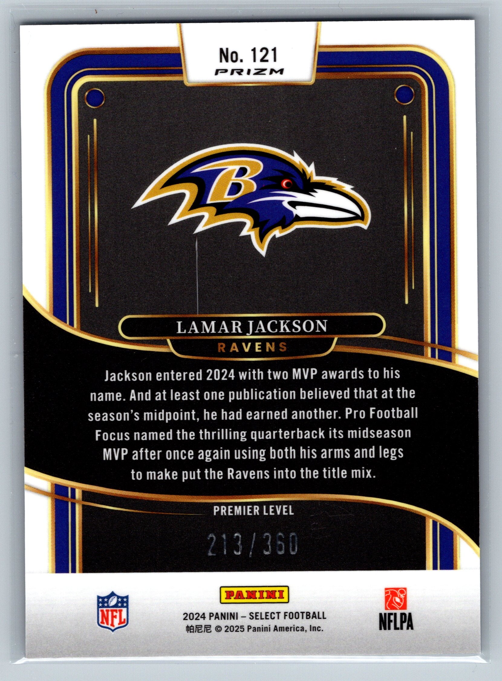 2024 Panini Select Lamar Jackson Purple Premier Level /360 #121