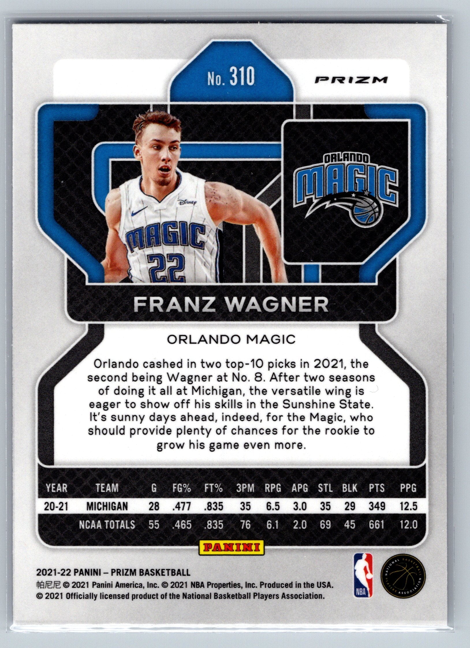 2021 Panini Prizm Franz Wagner Purple Wave Rookie Card #310
