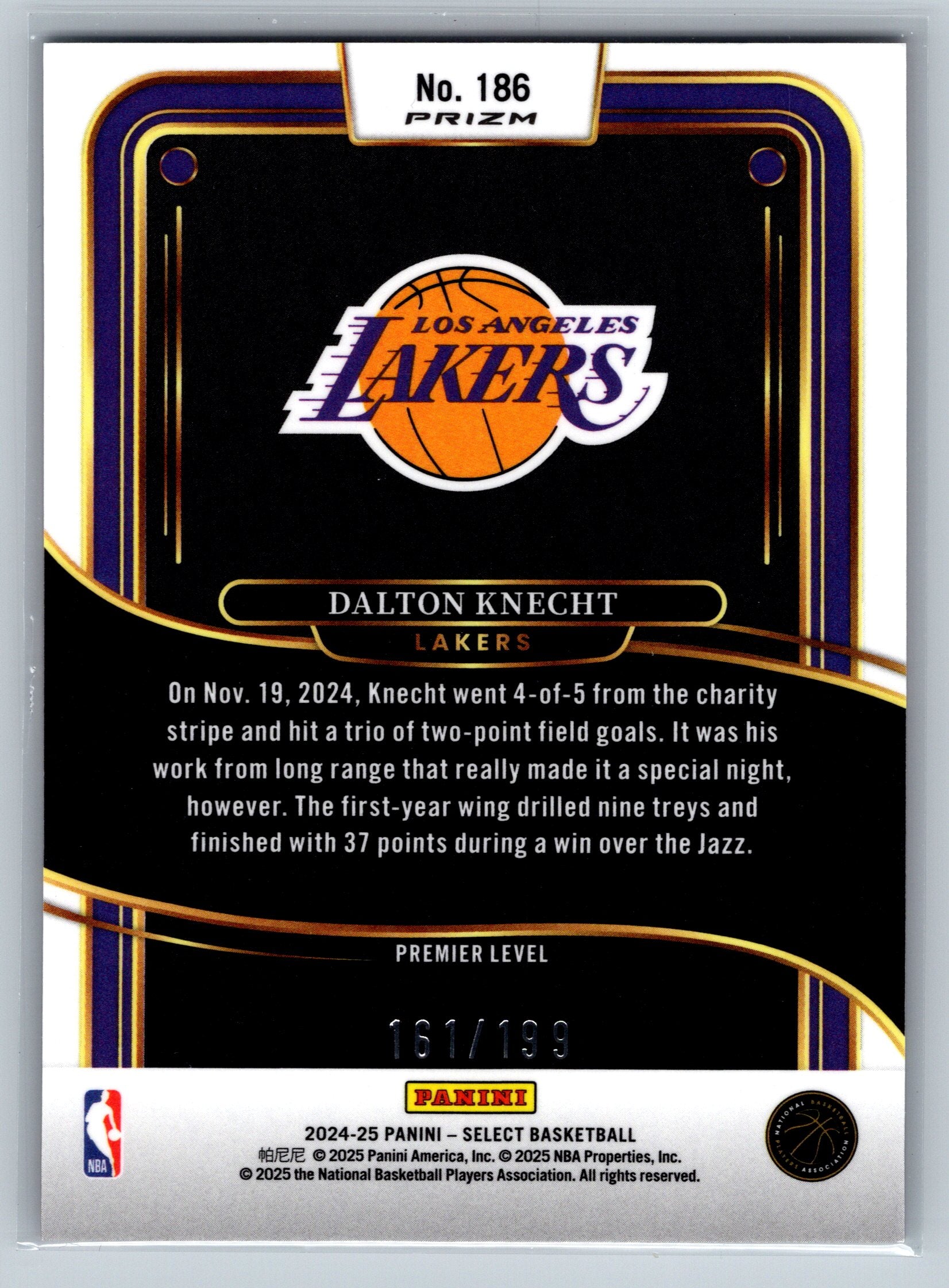 2024 Panini Select Dalton Knecht Red Premier Level Rookie Card /199 # 186