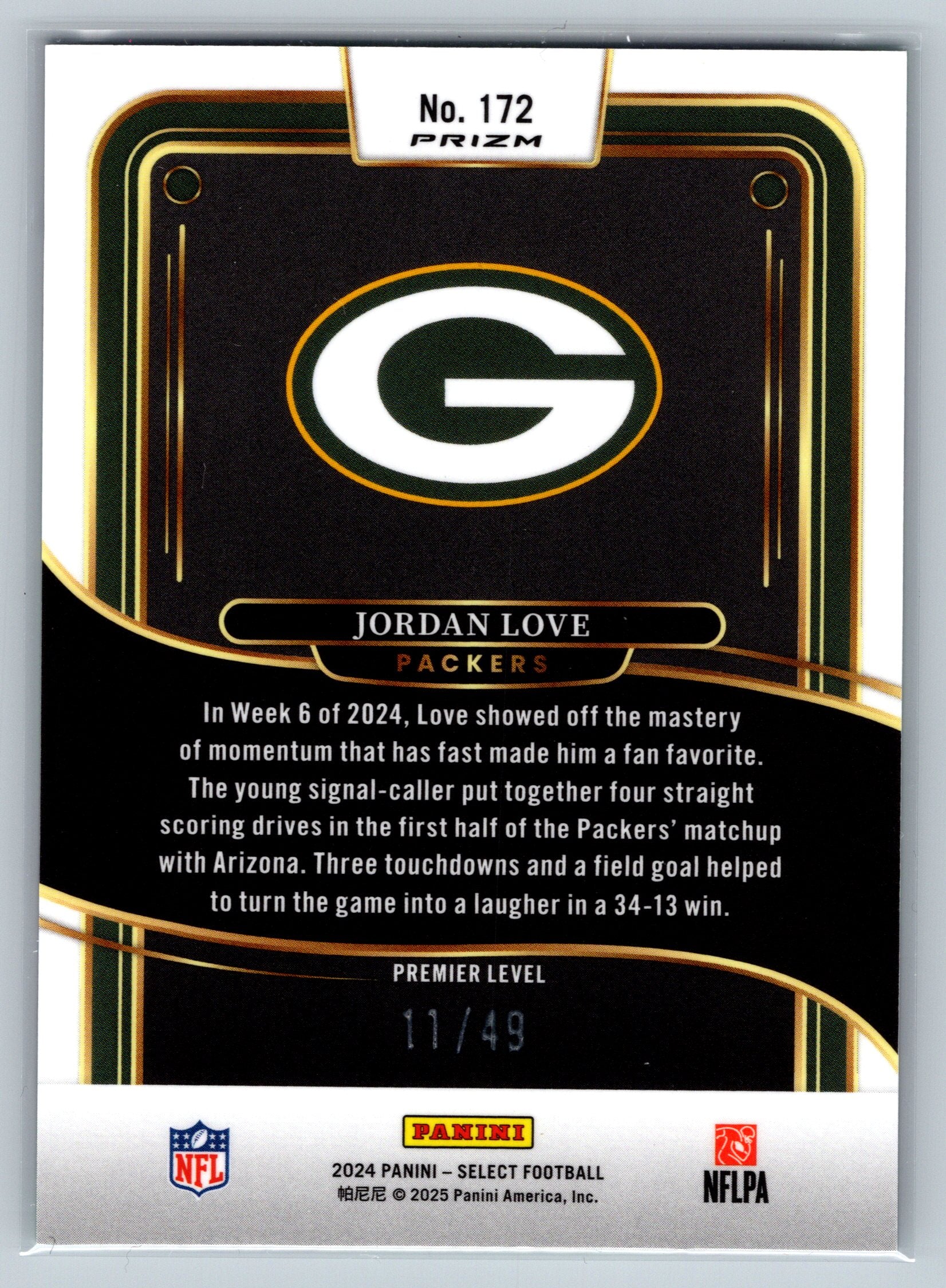 2024 Panini Select Jordan Love Neon Green Premier Level /49 #172