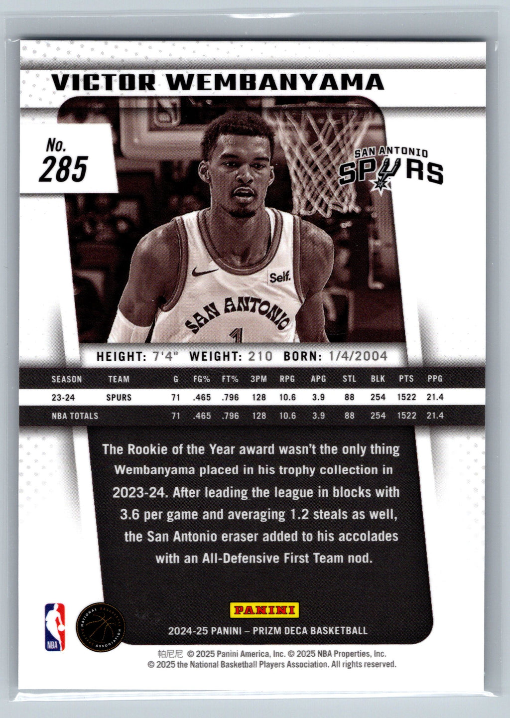 2024 Panini Prizm Deca Victor Wembanyama All-NBA #285