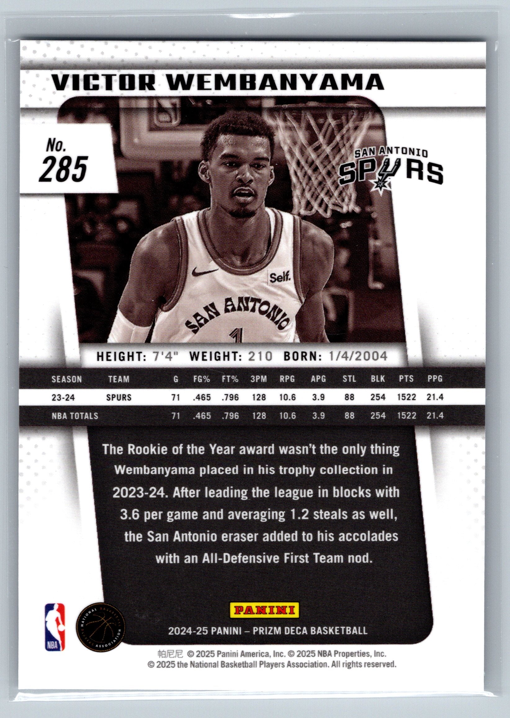2024 Panini Prizm Deca Victor Wembanyama All-NBA #285