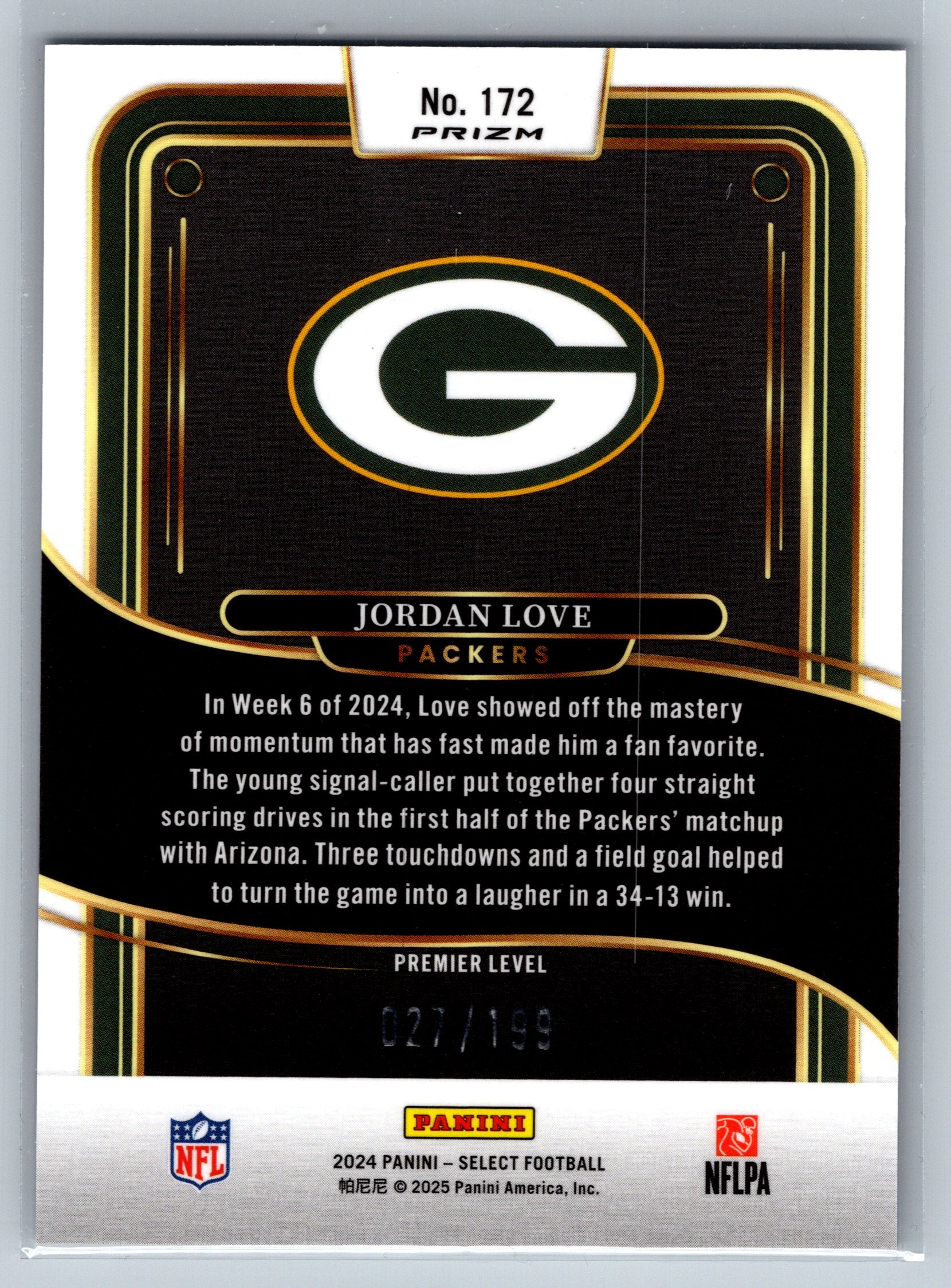 2024 Panini Select Jordan Love White Premier Level /199 #172