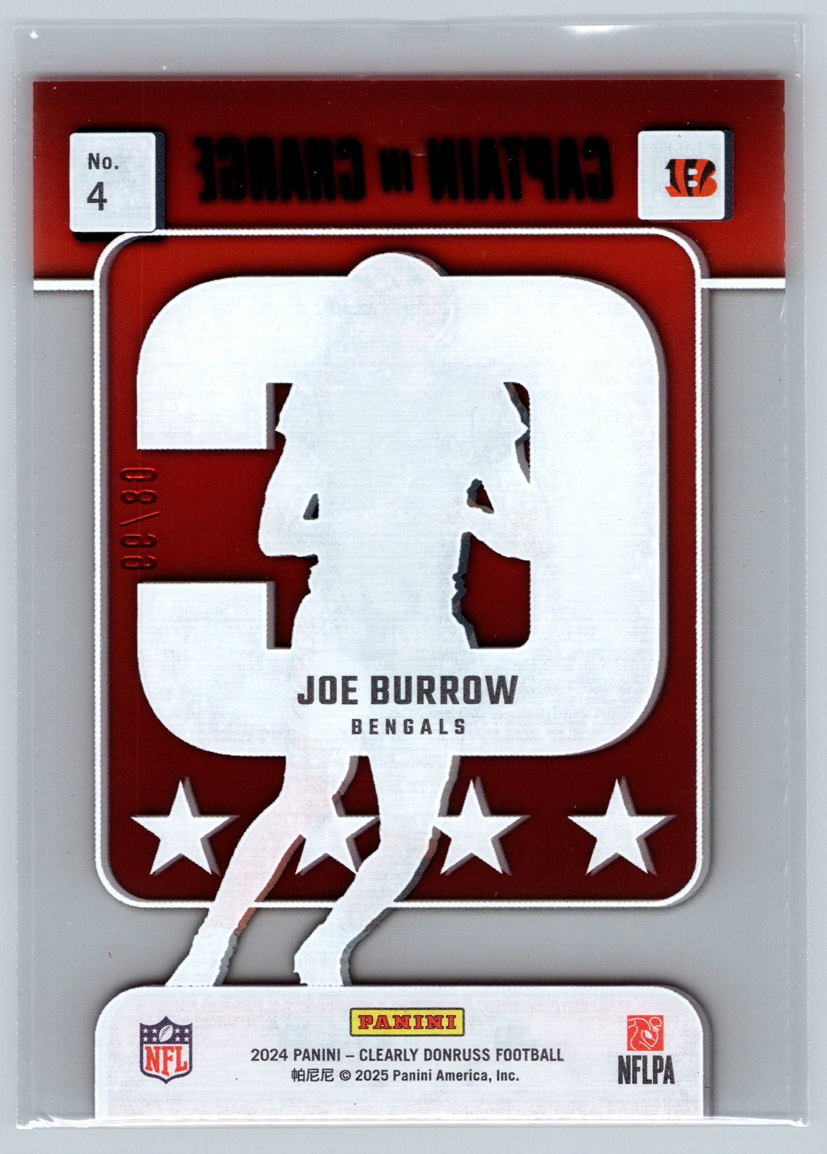 2024 Panini Donruss Clearly Joe Burrow Captain in Charge /99 #4