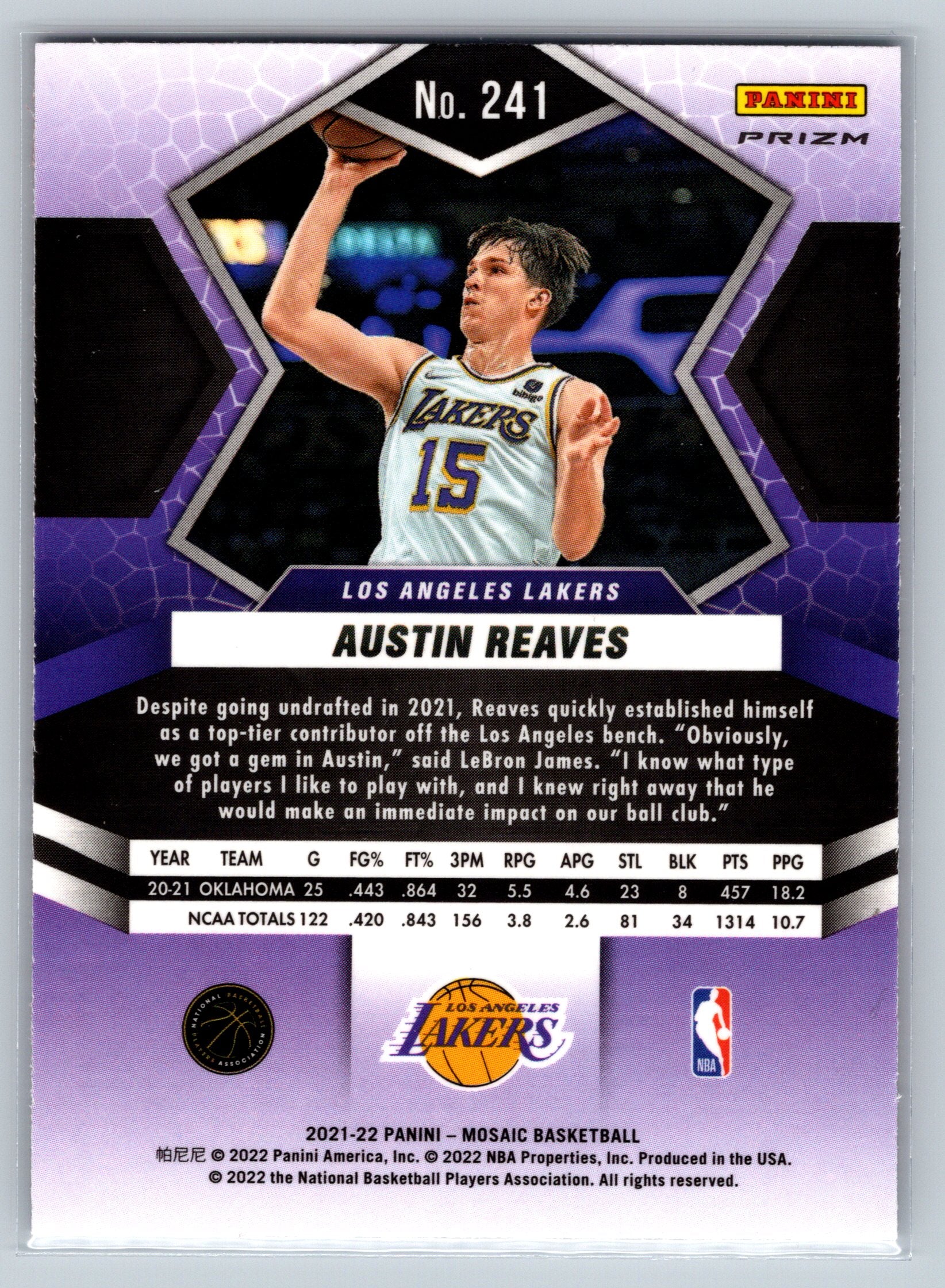 2021 Panini Mosaic Austin Reaves Red Rookie Card #241
