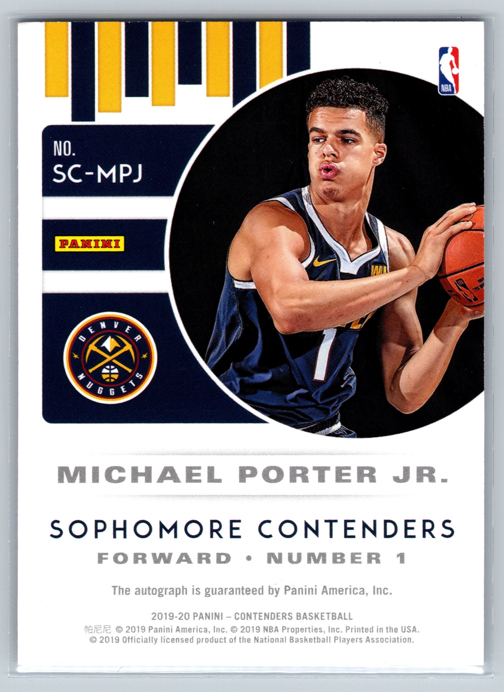 2019 Panini Contenders Michael Porter Jr. Sophomore Contenders Autograph #SC-MPJ