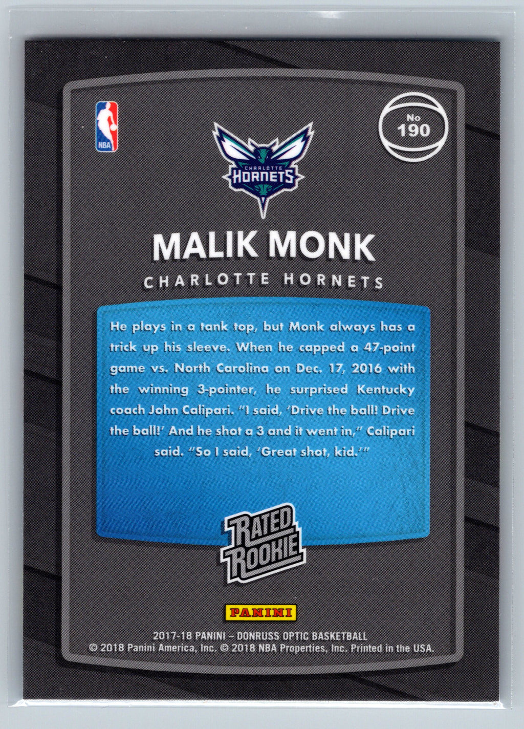 2017 Panin Optic Malik Monk Red Yellow Rated Rookie Card #190