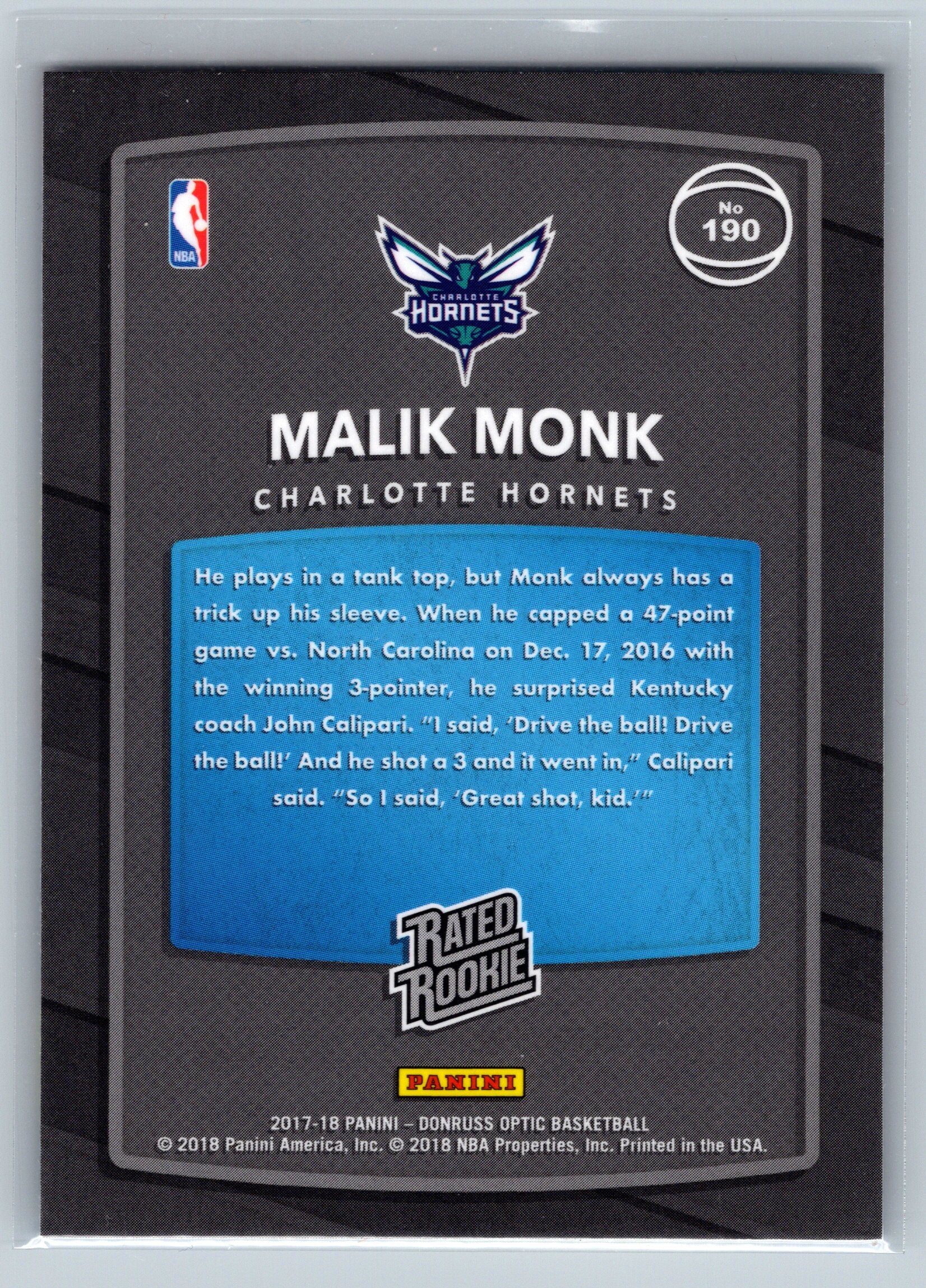 2017 Panin Optic Malik Monk Red Yellow Rated Rookie Card #190