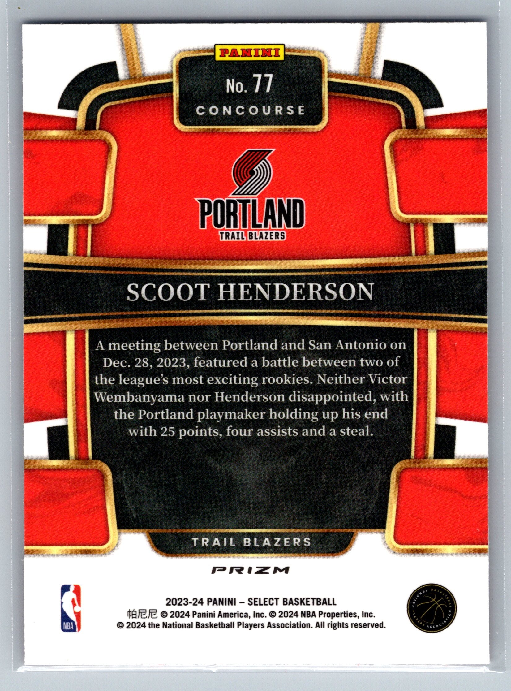 2023 Panini Select Scoot Henderson Red Blue Concourse Level Rookie Card #77