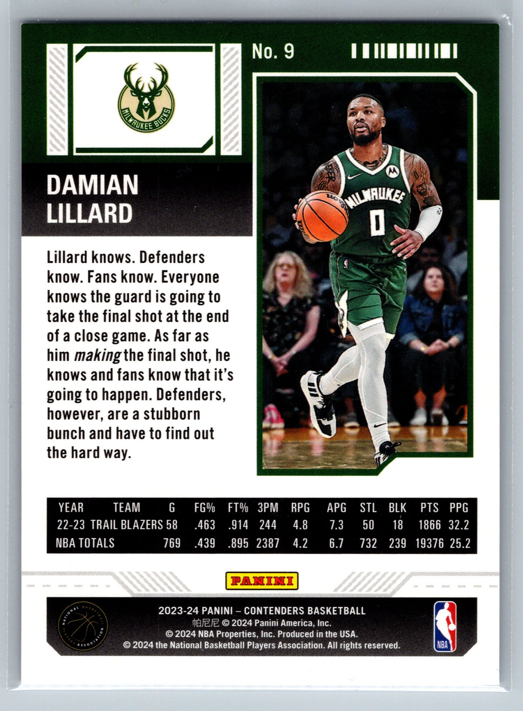 2023 Panini Contenders Damian Lillard Conference Finals Ticket /75 #9