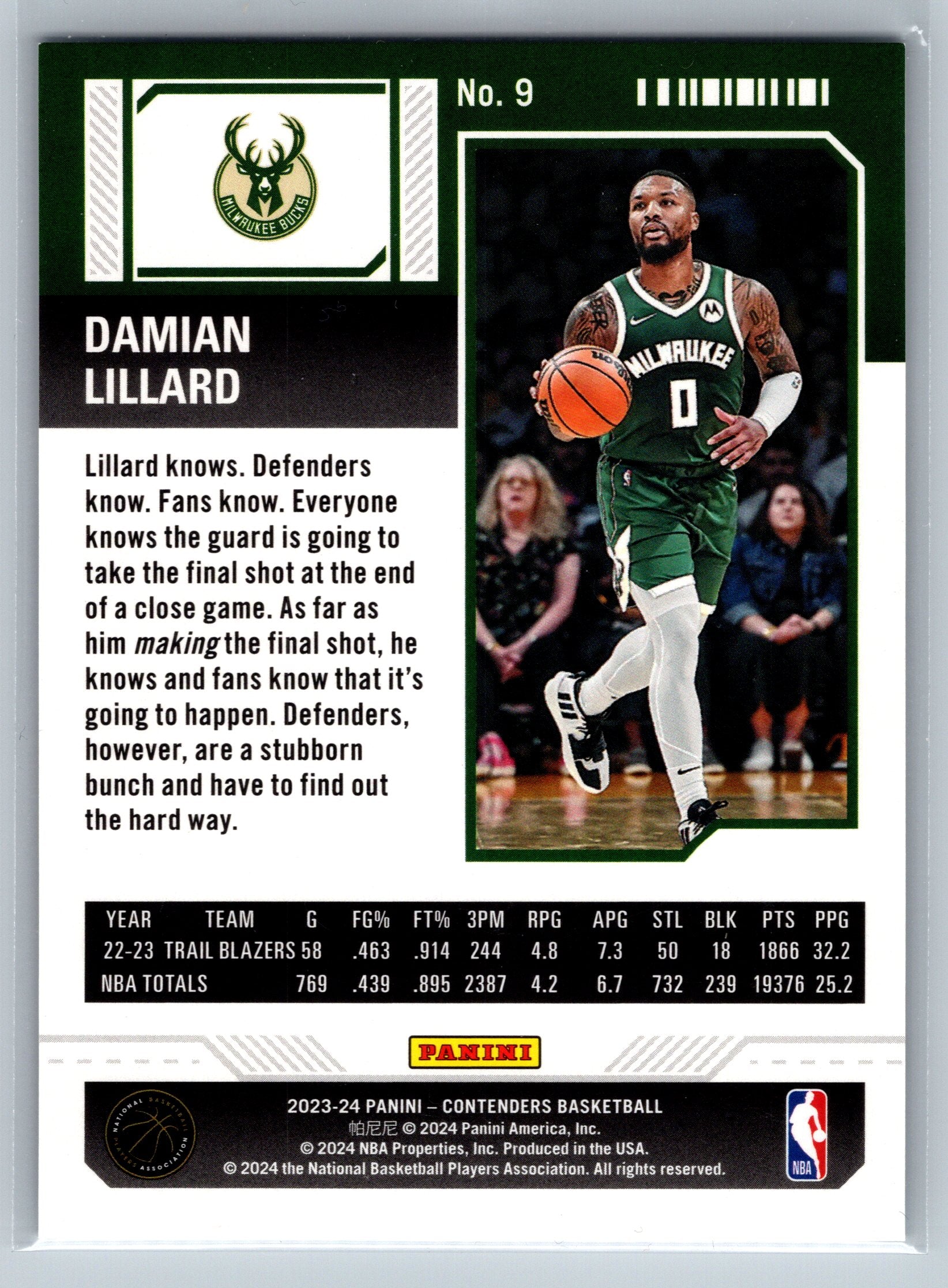 2023 Panini Contenders Damian Lillard Conference Finals Ticket /75 #9