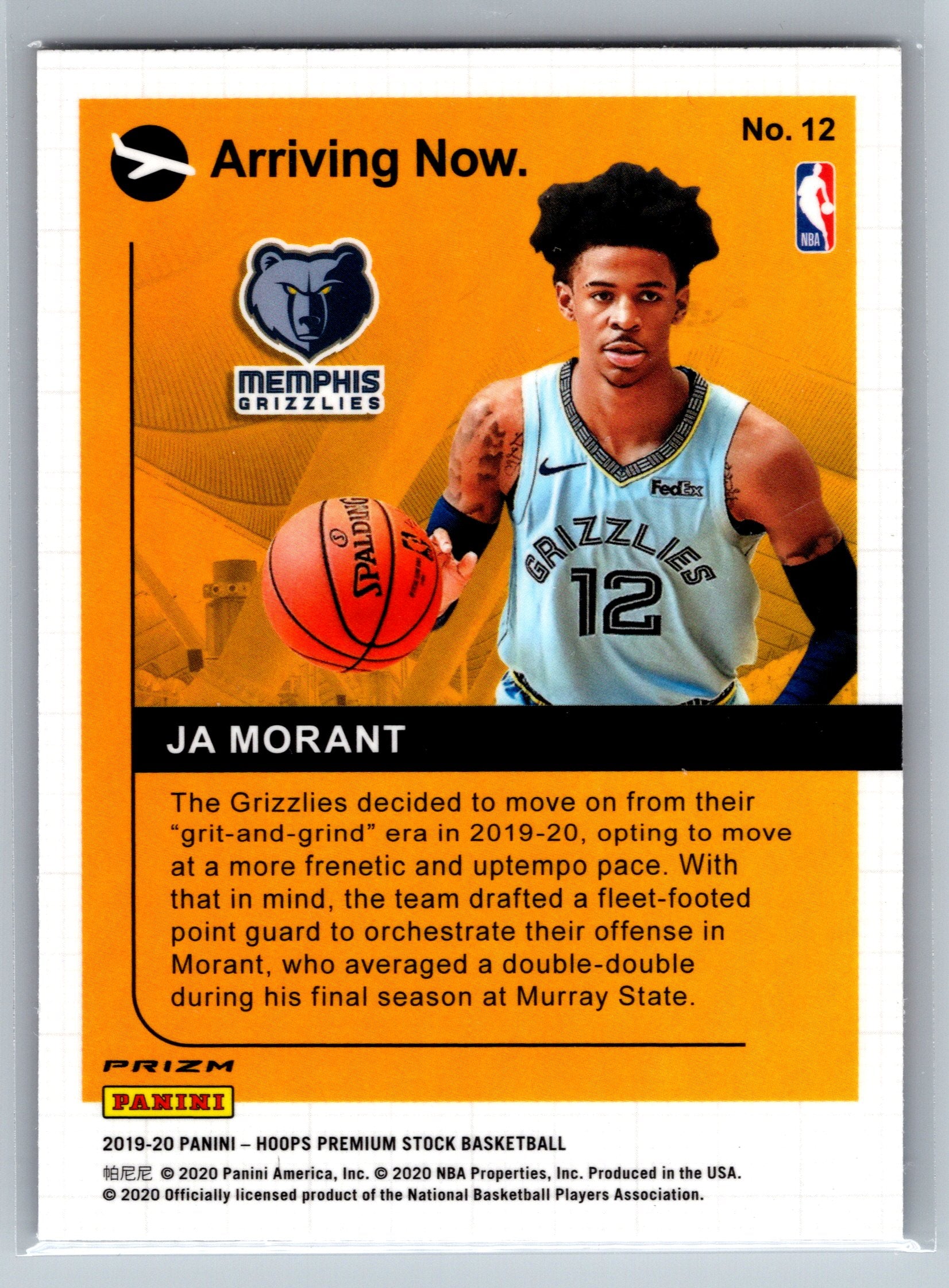 2019 Panini NBA Hoops Ja Morant Arriving Now Rookie Card #12