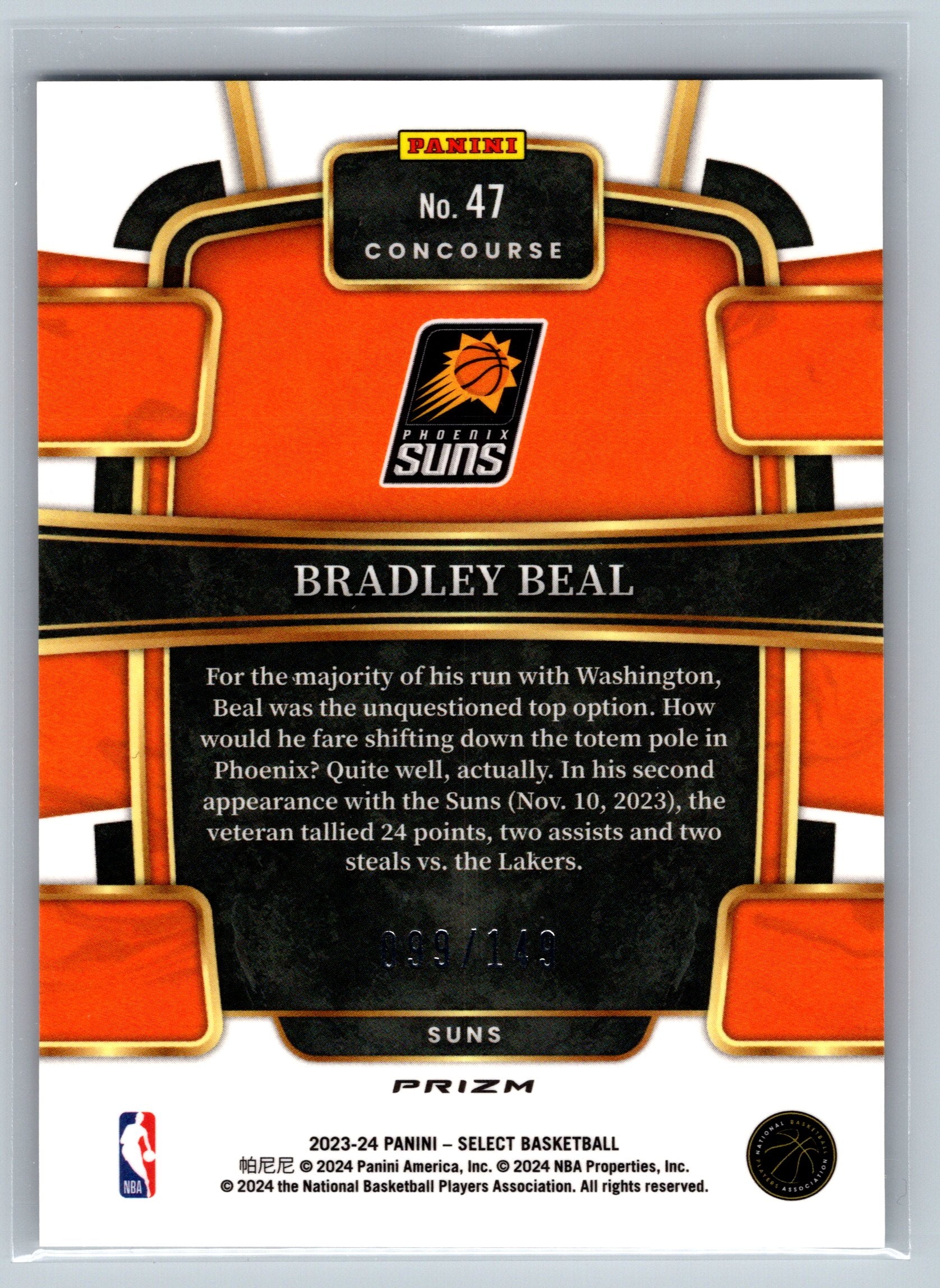 2023 Panini Select Bradley Beal White Concourse Level /149 #47