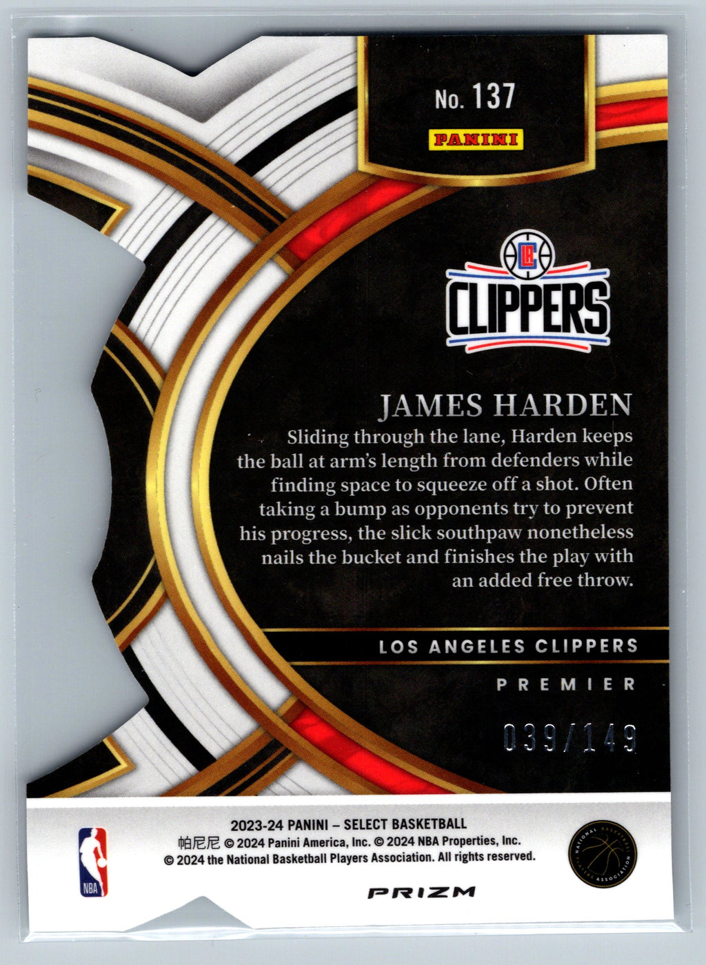 2023 Panini Select James Harden White Premier Level Die-Cut /149 #137