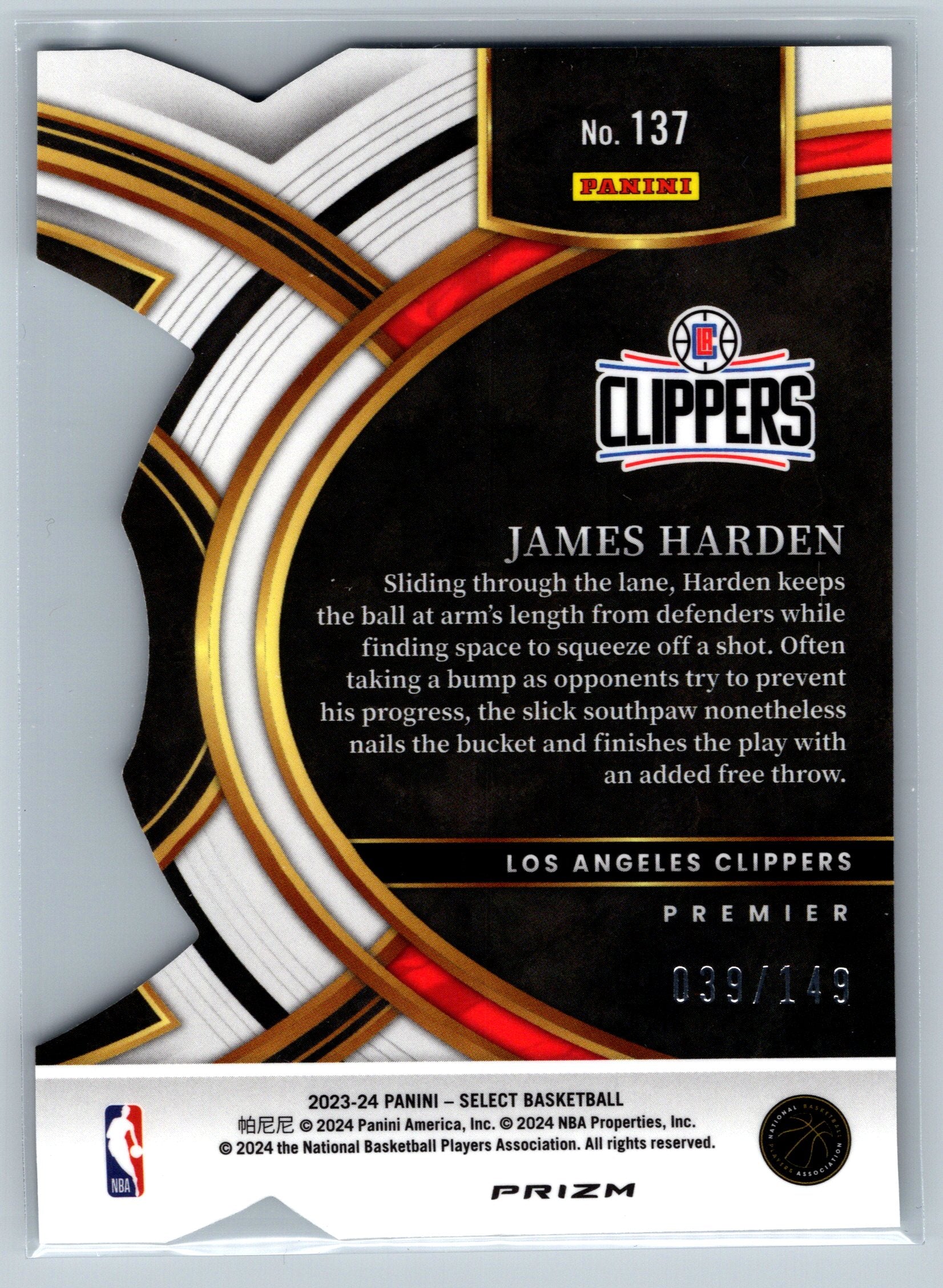 2023 Panini Select James Harden White Premier Level Die-Cut /149 #137