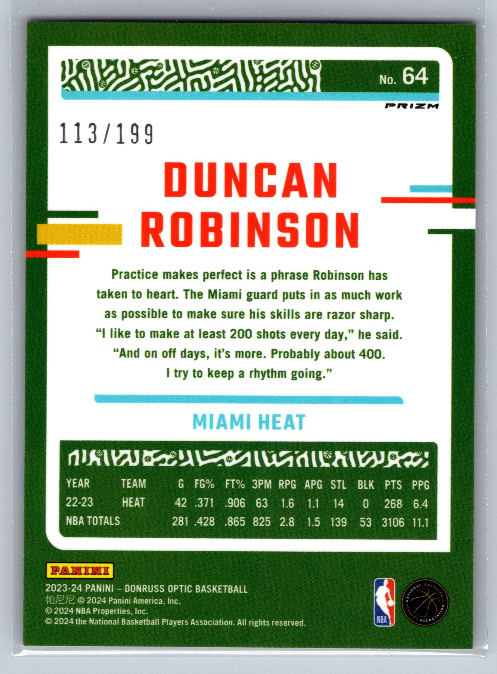 2023 Panini Optic Duncan Robinson Orange /199 #64
