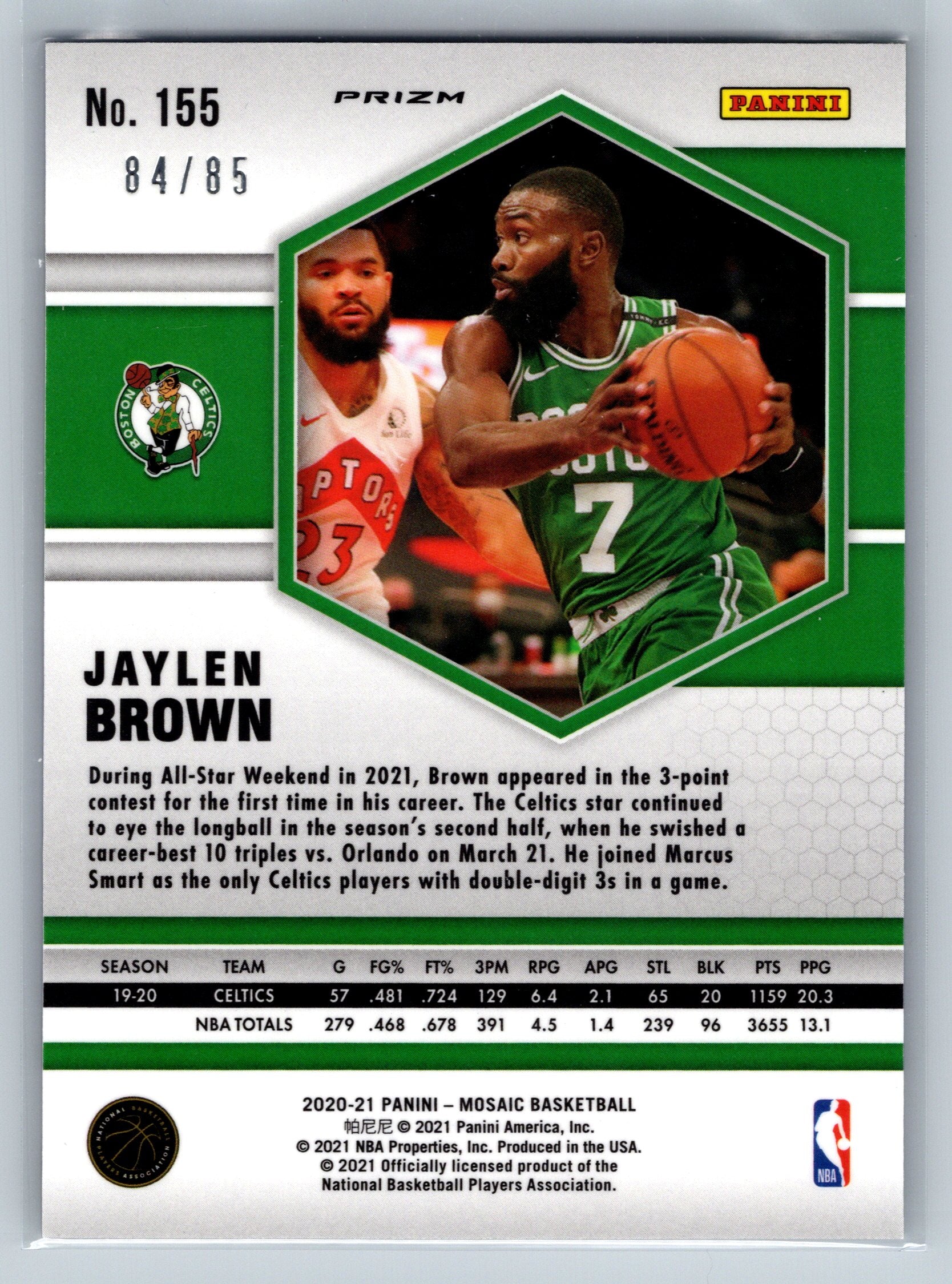 2020 Panini Mosaic Jaylen Brown Blue Fast Break /85 #155