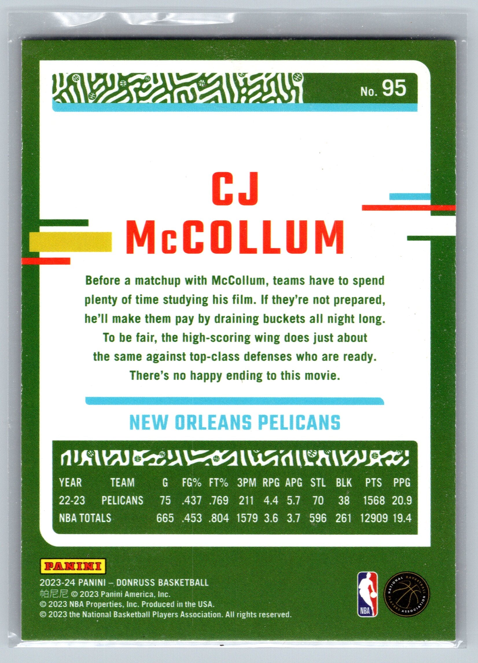 2023 Panini Donruss CJ McCollum Purple Lazer /99 #95
