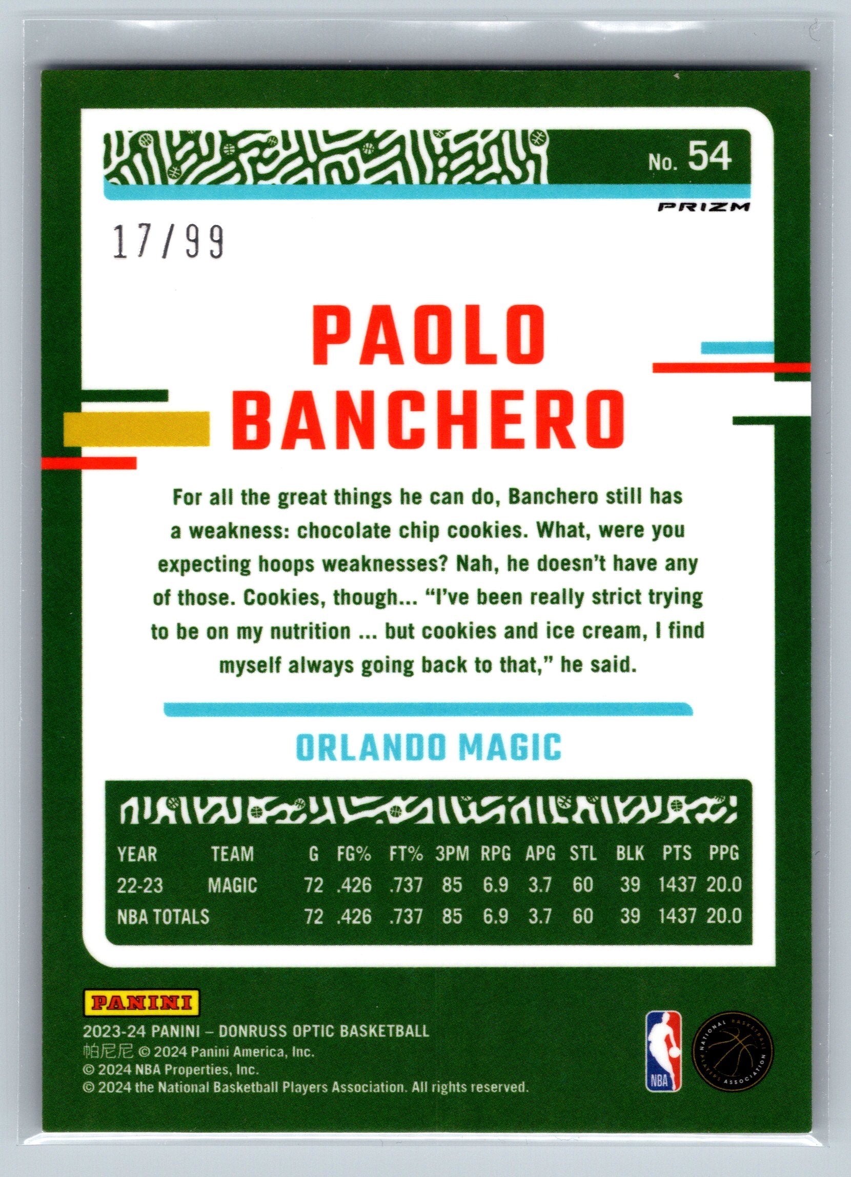 2023 Panini Optic Paolo Banchero Copper Glitter /99 #49